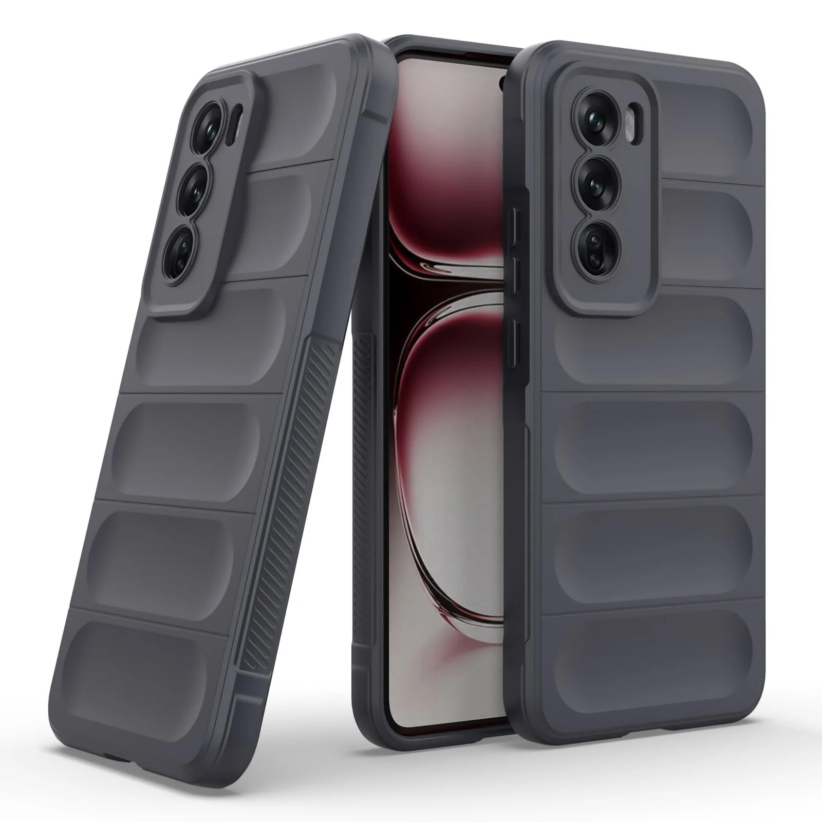 DL3 Mobilak Silicone Case for OPPO Reno 12 Pro 5G Heavy Duty Protective [Slim Fit] Shockproof Soft Flexible Protective Design Shock-Absorption TPU Cover With Camera Protection - Dark Gray