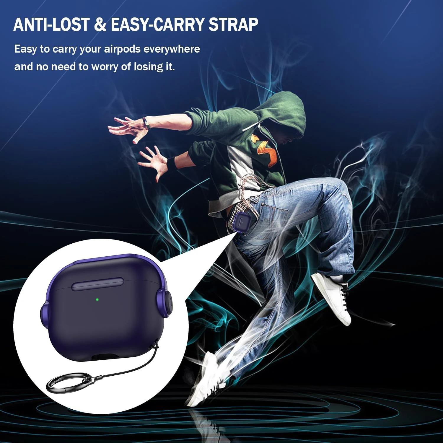 DL3 Mobilak Protective Case for AirPods Pro 2 [With Closure Lid] [Front LED Visible] [With Wrist Strap] Skin Case Compatible with 2022 AirPods Pro 2nd Generation - Purple