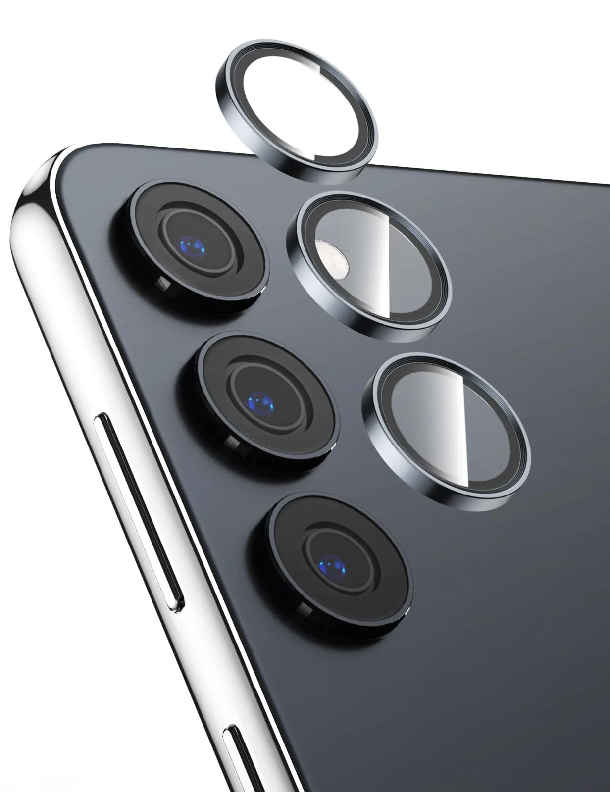 DL3 Mobilak Camera Lens Protector for Samsung Galaxy S24 / S23 / S23 Plus, Ultra HD Anti-Scratch Tempered Glass 9H with Aluminium Alloy Ring, Full Cover Protector Camera [Not for S24+] - Gray
