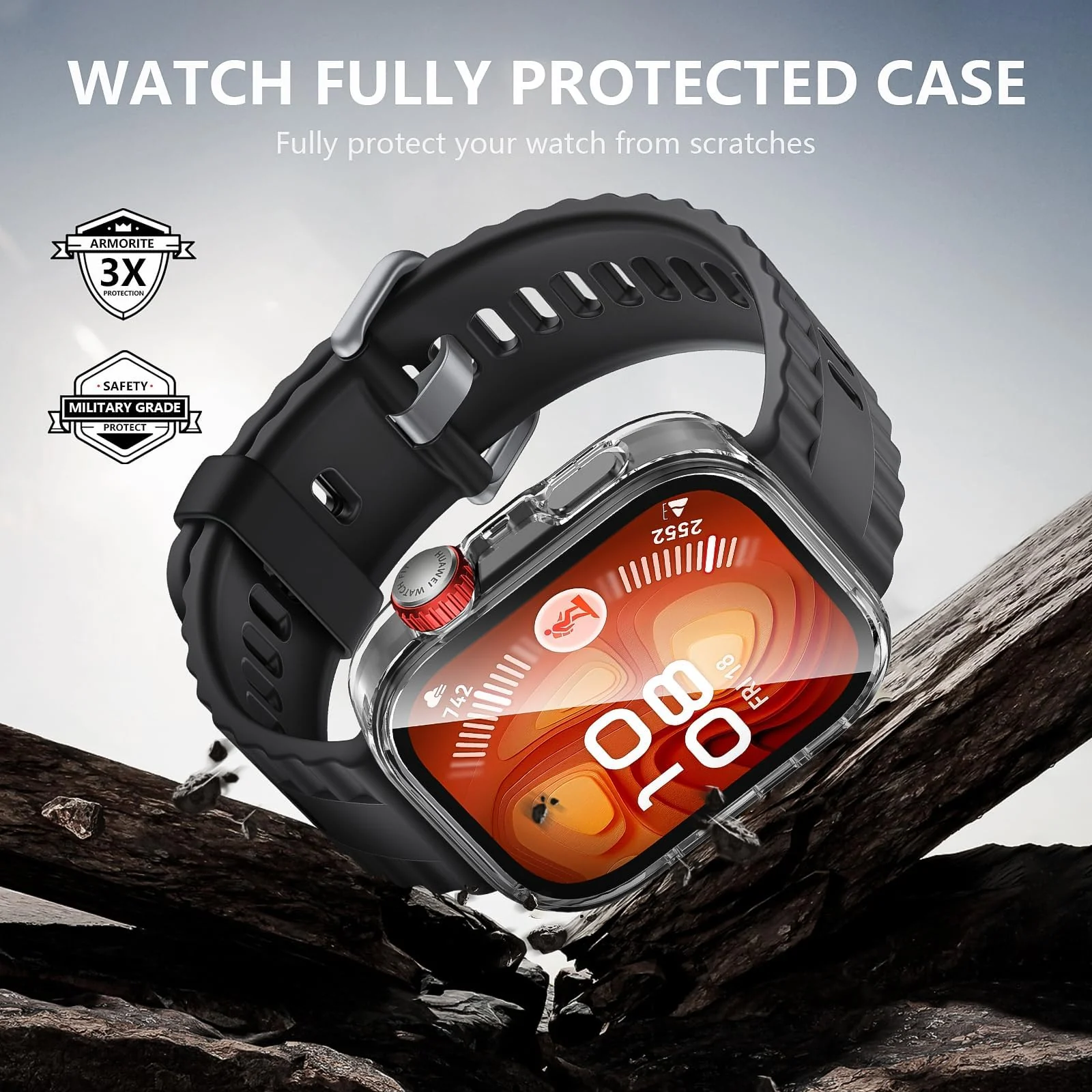 DL3 Mobilak Case Compatible with Huawei Watch Fit 4 Pro, Full Coverage Slim Hard Case Protective Bumper Built-in Tempered Glass Screen Protector Shell for Huawei Watch Fit 4 Pro - Clear