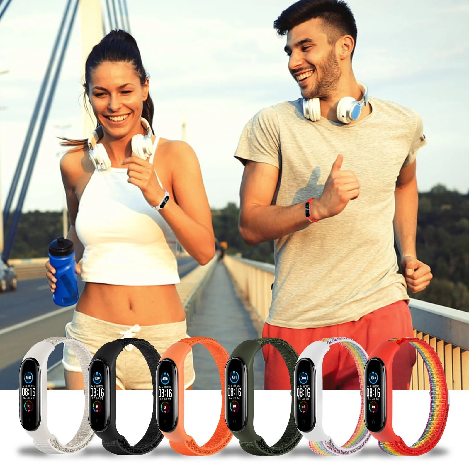 DL3 Mobilak Alpine Loop Band for Xiaomi Mi Band 7/Mi Band 6/Mi Band 5/Mi Band 4/Mi Band 3, Women Men Nylon Sport Solo Loop Rugged Wristband with G‑Hook - Colourful