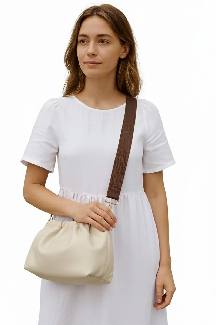DL3 Mobilak Adjustable Wide Crossbody Bag Strap for Women, Replacement Shoulder Strap for Handbags, Totes & Purses with Elegant Embroidered Pattern and Metal Hooks - Light Brown