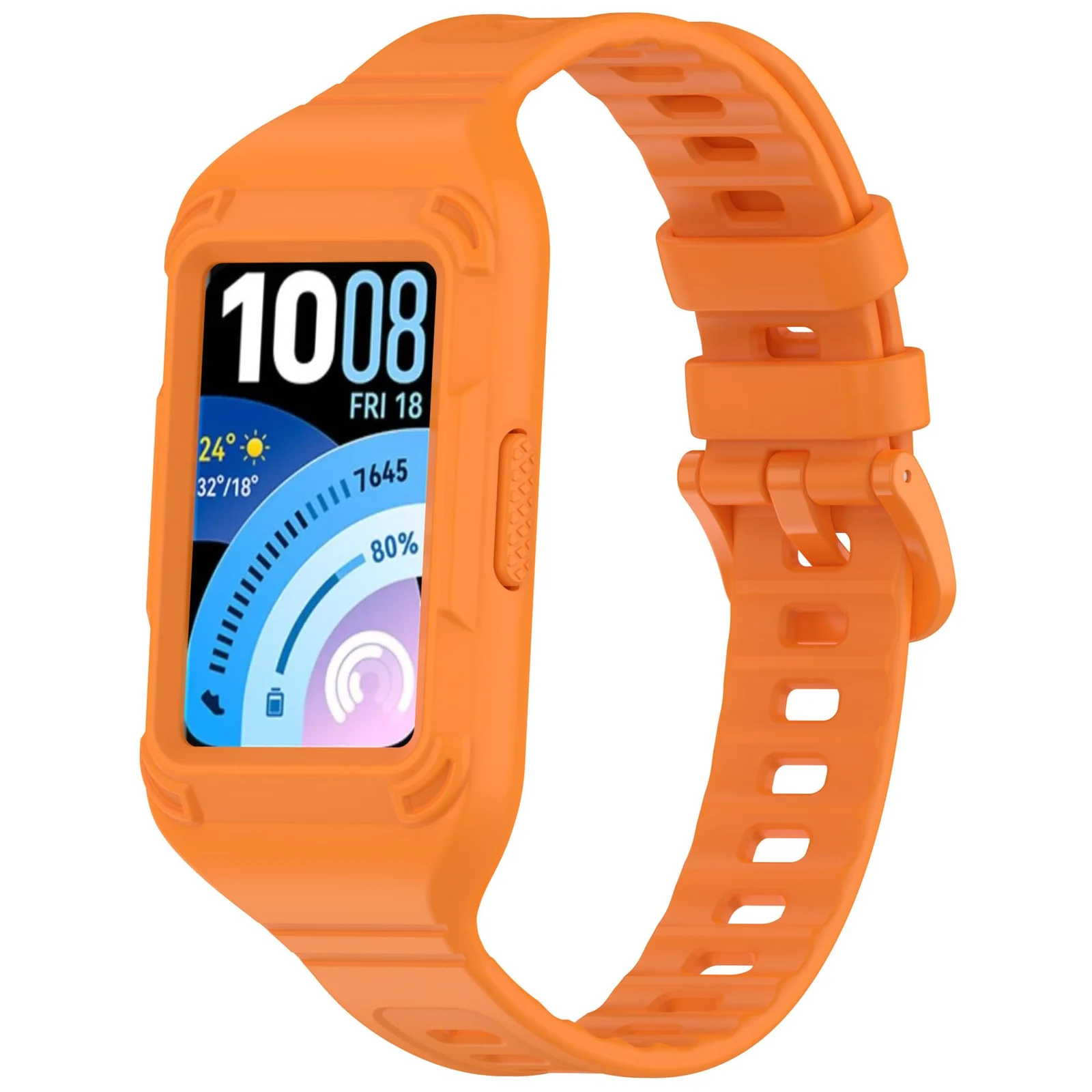 MOBIGON Rugged Silicone Strap with Bumper Case for Huawei Band 11 Pro, Orange