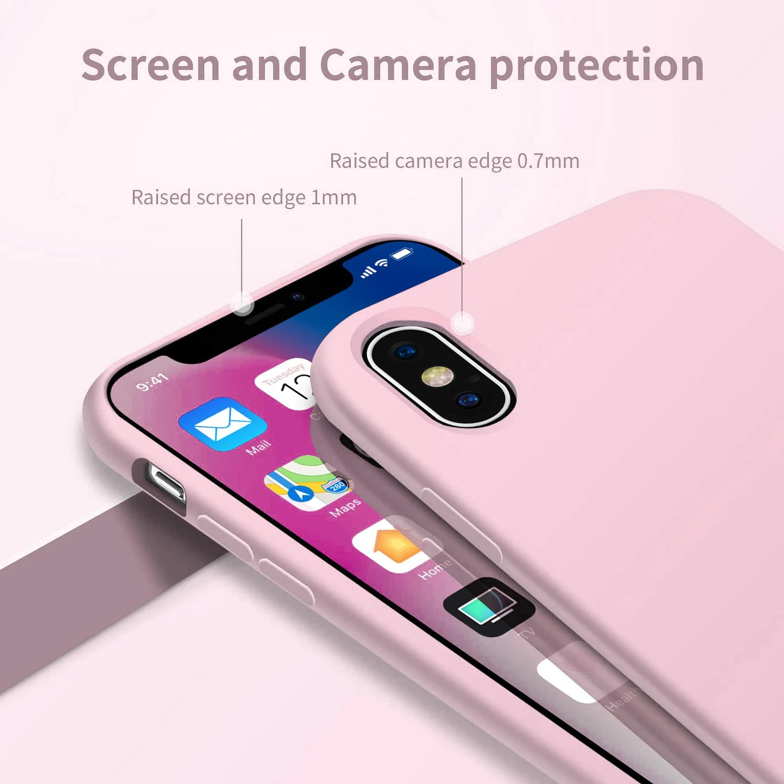 DL3 Mobilak Compatible with iPhone X/iPhone XS Case, Liquid Silicone, Full Body Protective Cover, Shockproof, Slim Phone Case, Anti-Scratch Soft Microfiber Lining - Pink