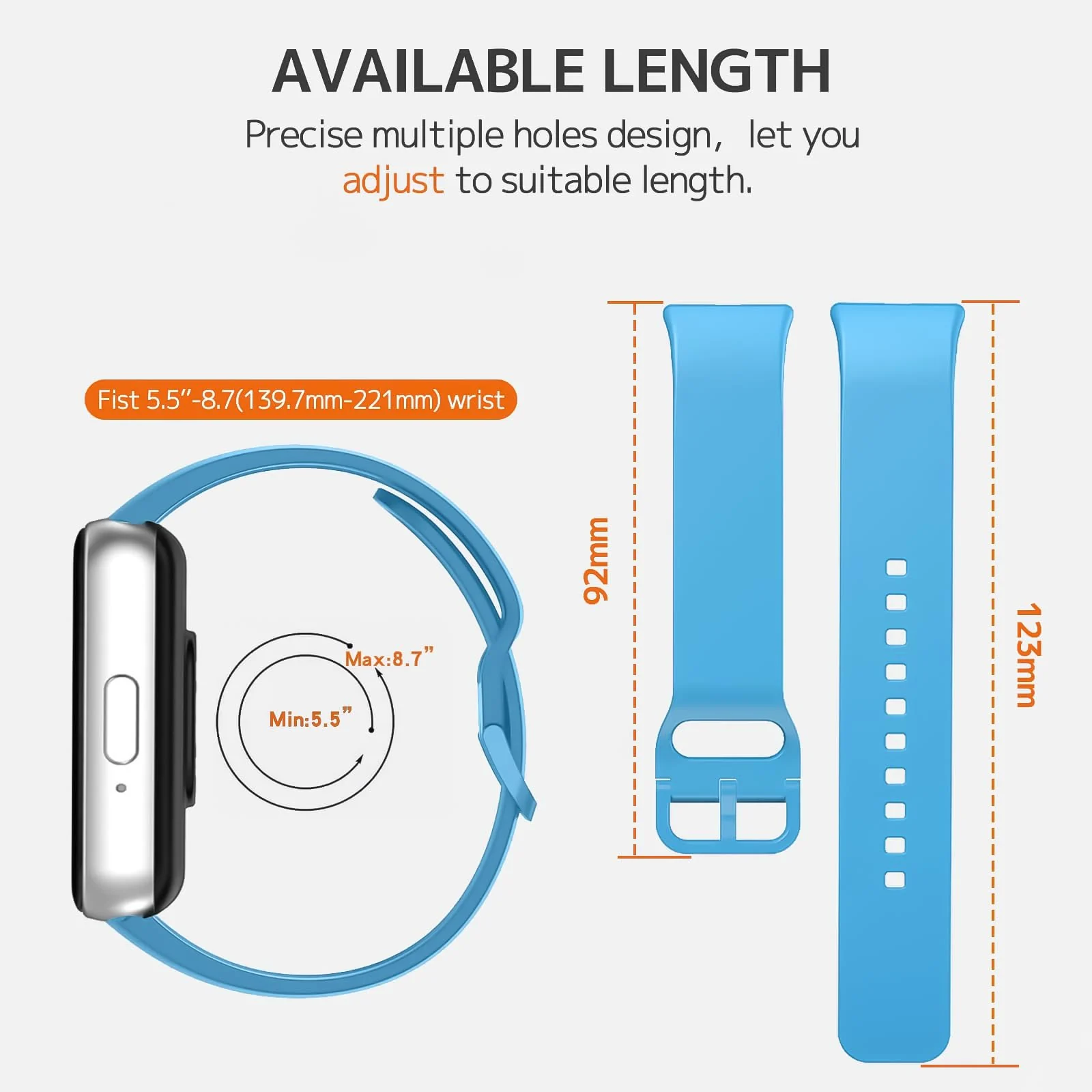DL3 MOBILAK Silicone Bracelet for Samsung Galaxy Fit 3 Strap, Soft Silicone Sport Replacement Strap For Women/Men, Adjustable Waterproof Sports Band - Light Blue