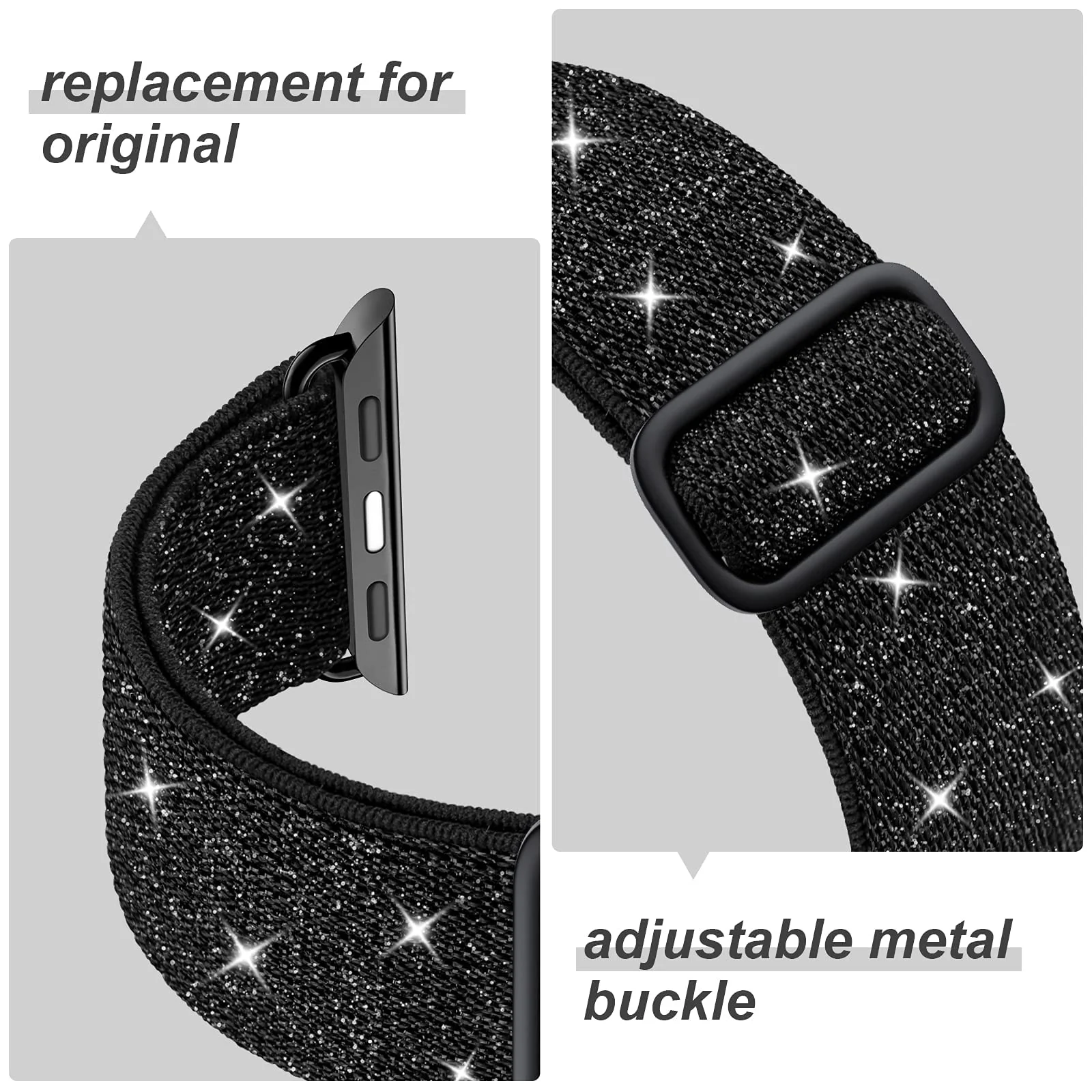 DL3 Mobilak Nylon Solo Loop Stretchy Straps For Apple Watch Band 49mm 45mm 44mm 42mm 41mm 40mm 38mm, Elastic Wristbands for Series 8 Ultra 7 6 5 4 3 2 1 Se (Shiny, 42MM/44MM/45MM/49MM) - Shiny Black