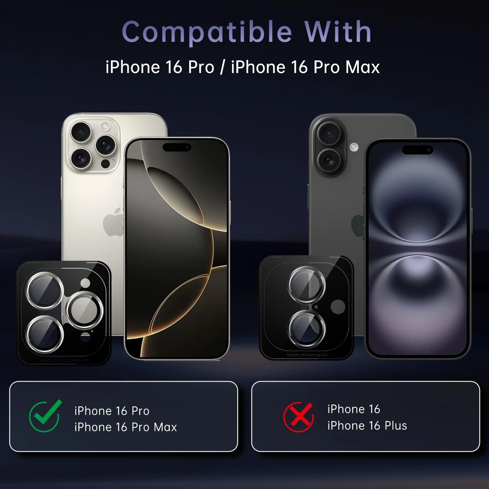 DL3 Mobilak Camera Lens Protector For iPhone 16 Pro/iPhone 16 Pro Max, [Keep Original Shooting] Tempered Glass Screen Protector Metal Individual Camera Cover, Case Friendly - Titanium Natural