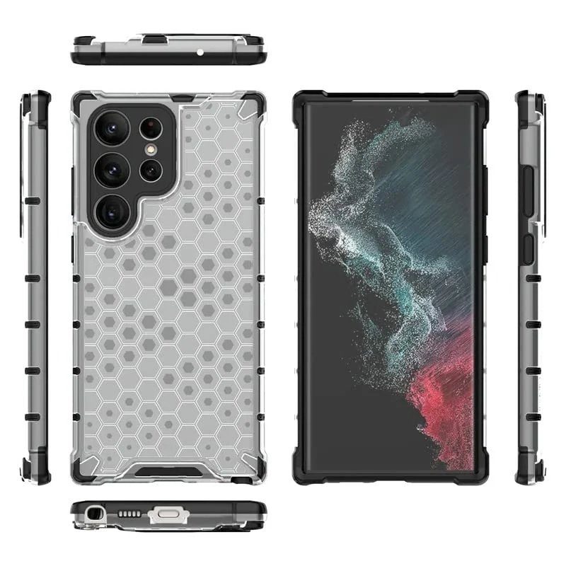 DL3 Mobilak Honeycomb Protective Case for Samsung Galaxy S23 Ultra 6.8inch, Shock-absorbing protection, Transparent design, Slim, lightweight profile - Clear