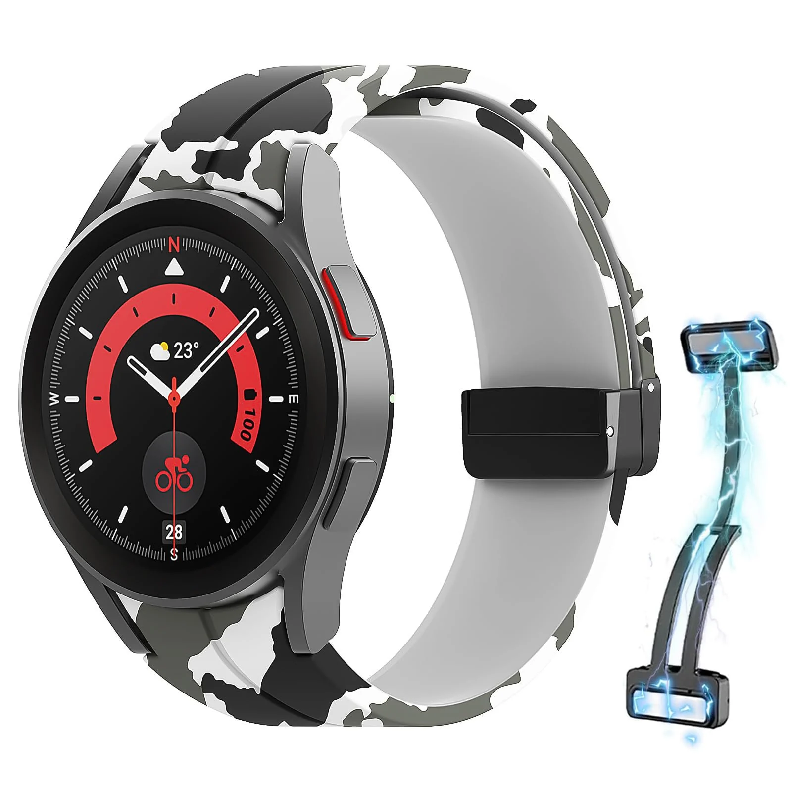 DL3 Mobilak Strap Compatible with Samsung Galaxy Watch 7 FE 6 5 4 Strap 40mm 44mm/Watch 6 Classic 43mm 47mm/5 Pro 45mm/4 Classic 42mm 46mm, No Gap Magnetic Clasp Silicone Band - Black