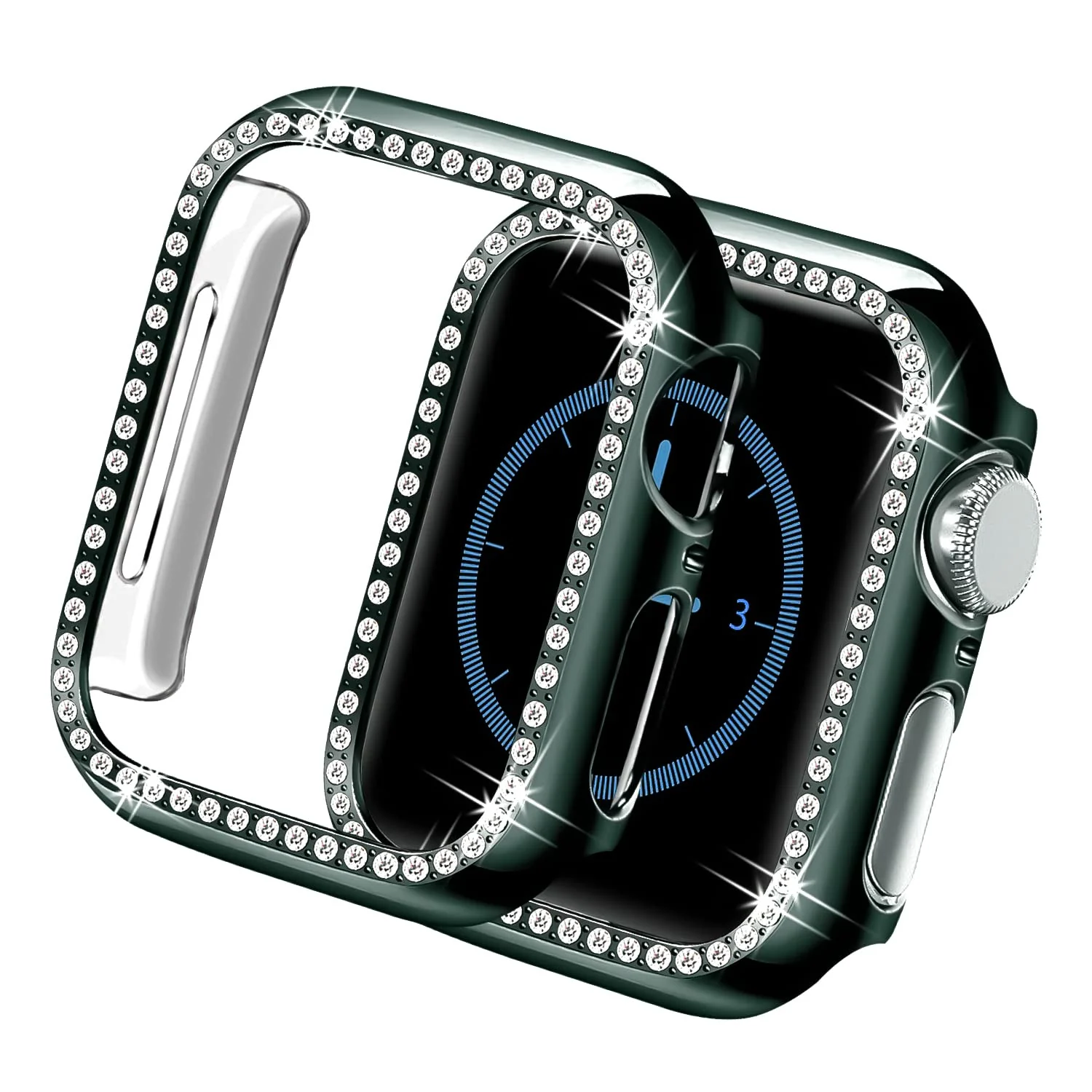 DL3 Mobilak Bumper Diamond Case Compatible with Apple Watch Series 8/7 45mm, Bling Crystal Diamonds PC Plastic Protector Case Cover Frame For Apple Watch Series 8/7 45 mm - Green