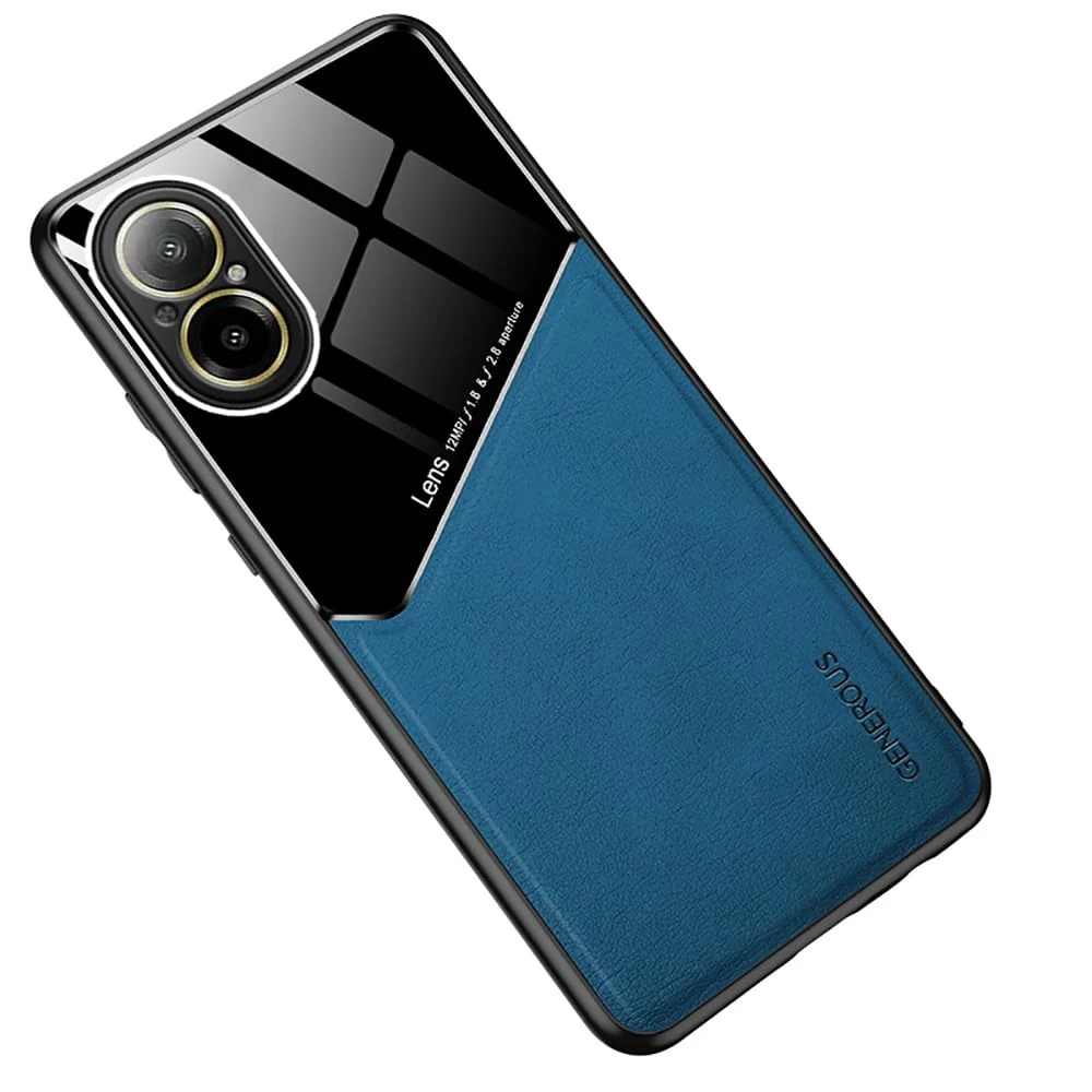DL3 Mobilak Magnetic Car-Mount Case for OPPO realme C67 4G, Ultra-Thin Soft TPU Frame, Back Leather Mixed Double+Plexiglass Protective with Camera Protection and Shockproof Design - Blue