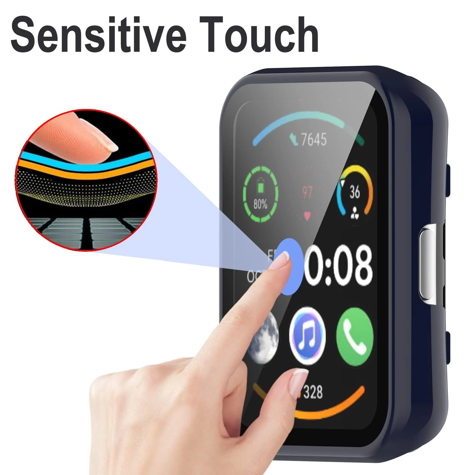 DL3 Mobilak Protective Case Compatible with Huawei Watch Fit 2 9H Hardness PC Case Bumper Full Slim Protective Cover with Tempered Glass For Huawei Watch Fit2 - Blue