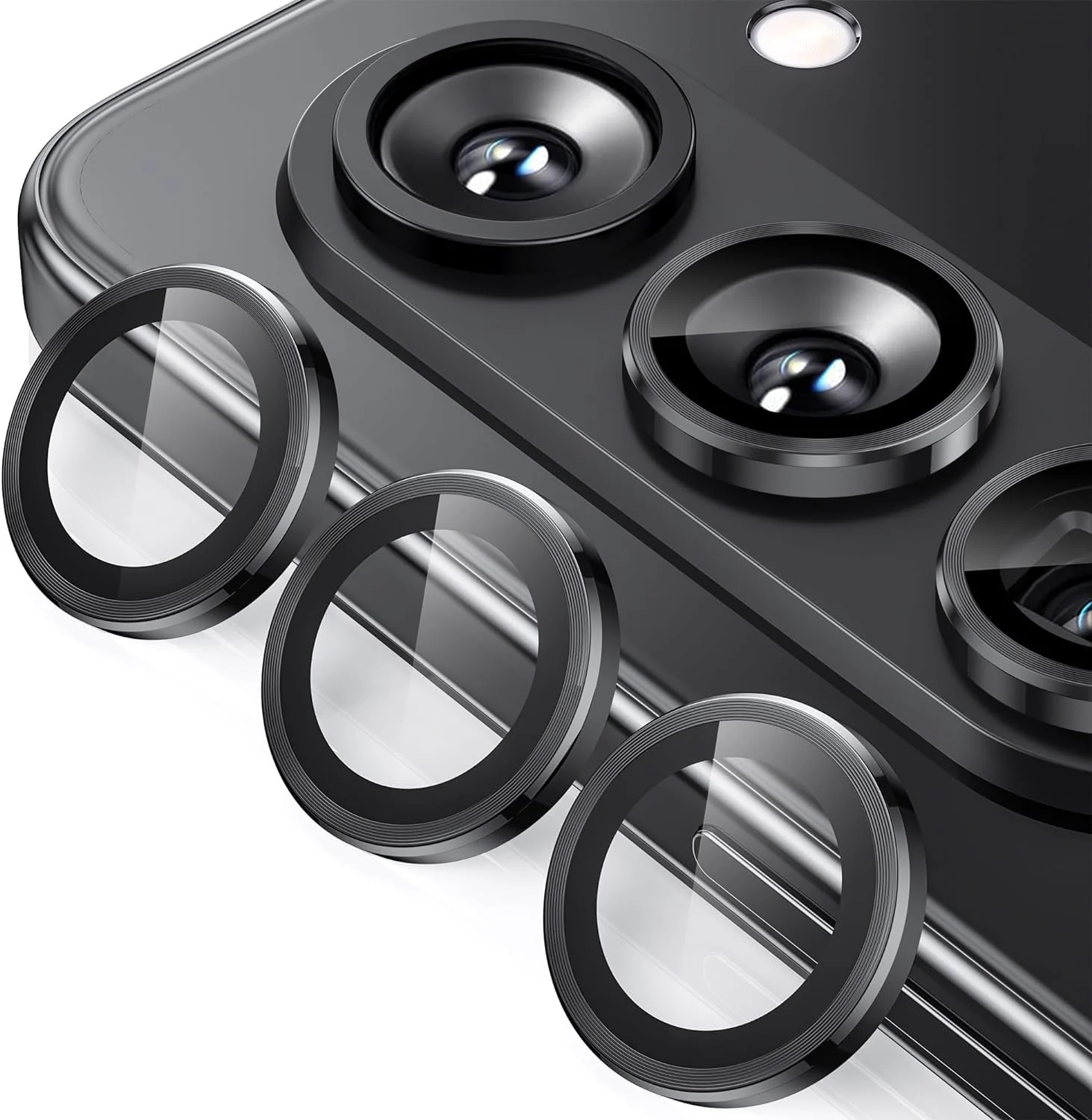 DL3 Mobilak for Samsung Galaxy Z Fold 5 Camera Lens Protector, Case-Friendly, 9H Tempered Glass Anti-Scratch, Space Titanium Military-Grade Protection Circle, Removal Tool - Black