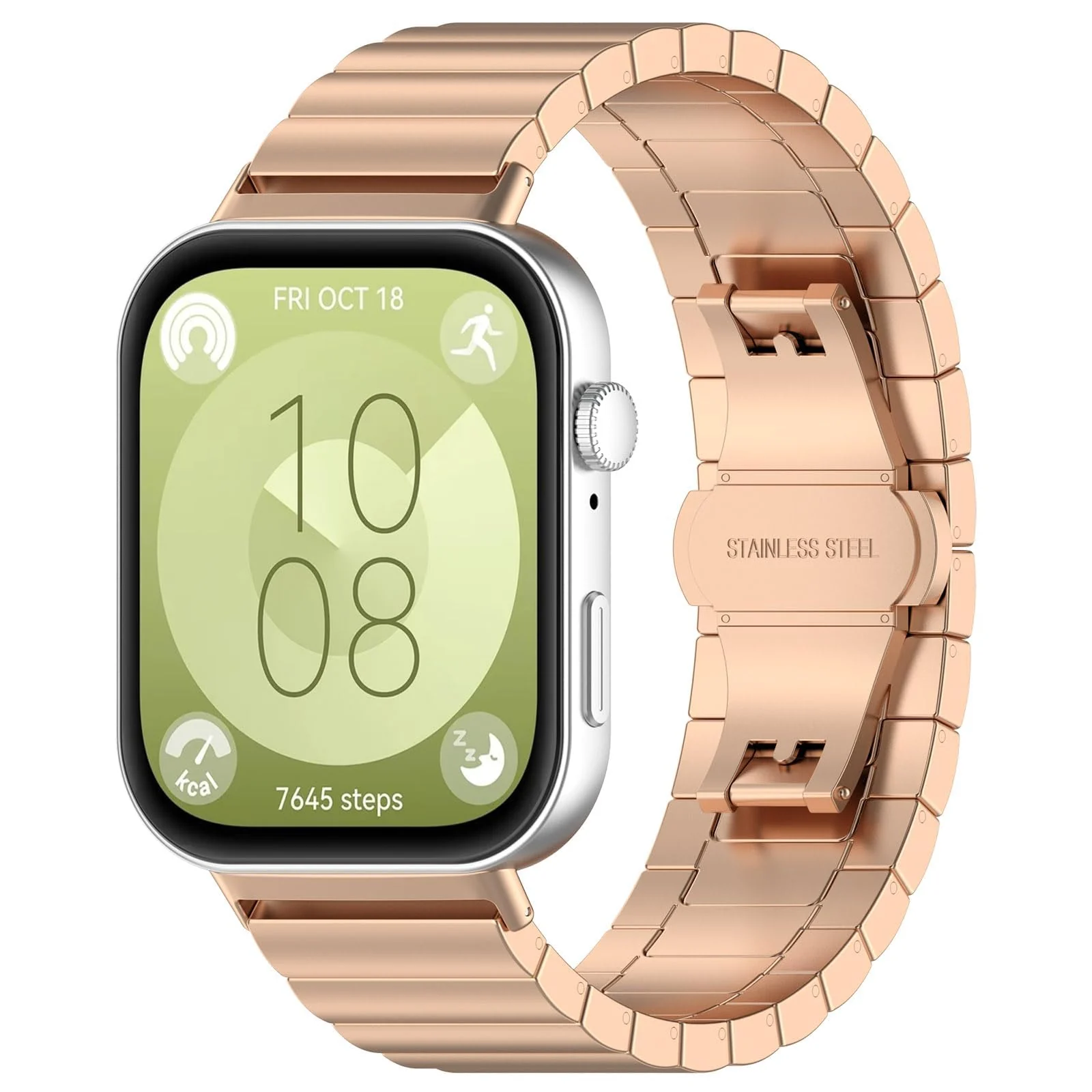 DL3 Mobilak Metal Straps Compatible with Huawei Watch Fit 3/Fit 4/Fit 4 Pro Strap, Stainless Steel Replacement Band with Folding Clasp, Adjustable Replacement Bracelet Wristband - A-rose Gold