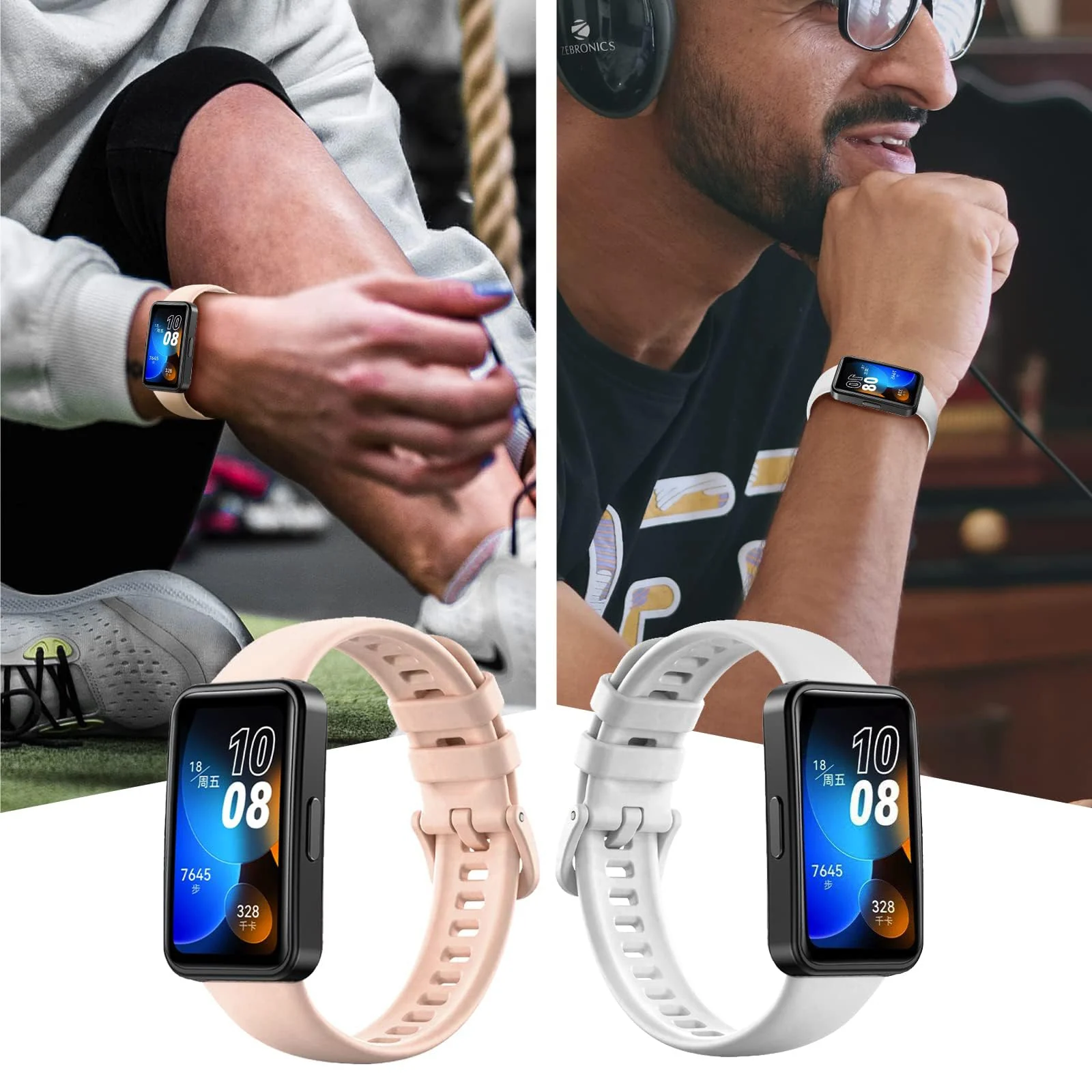 DL3 Mobilak Silicone Bracelet for Huawei Band 9/8, Soft Sport Replacement Strap, Adjustable Waterproof for Women/Men - White