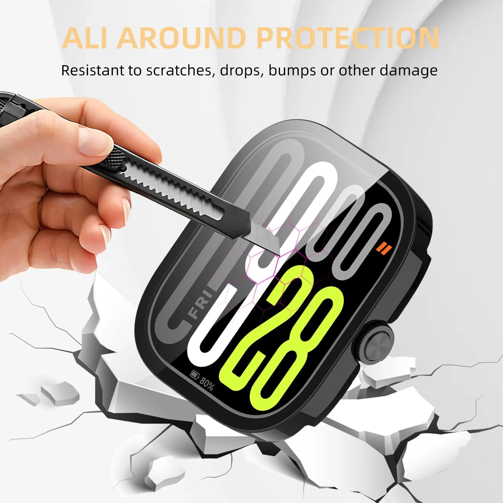 DL3 Mobilak Case with Screen Protector for Xiaomi Redmi Watch 5, Bumper Full Coverage Hard PC Overall Protective Cover, Built-in Tempered Glass Film High Sensitivity for Redmi Watch 5 - Black