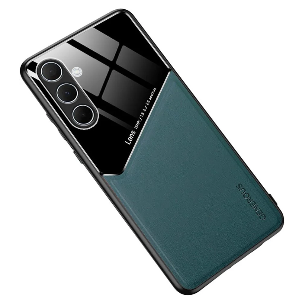 DL3 Mobilak Faux Leather and Plexiglass TPU Case for Samsung Galaxy A36 with Magnetic Car-Mount Support and Shockproof Design - Green