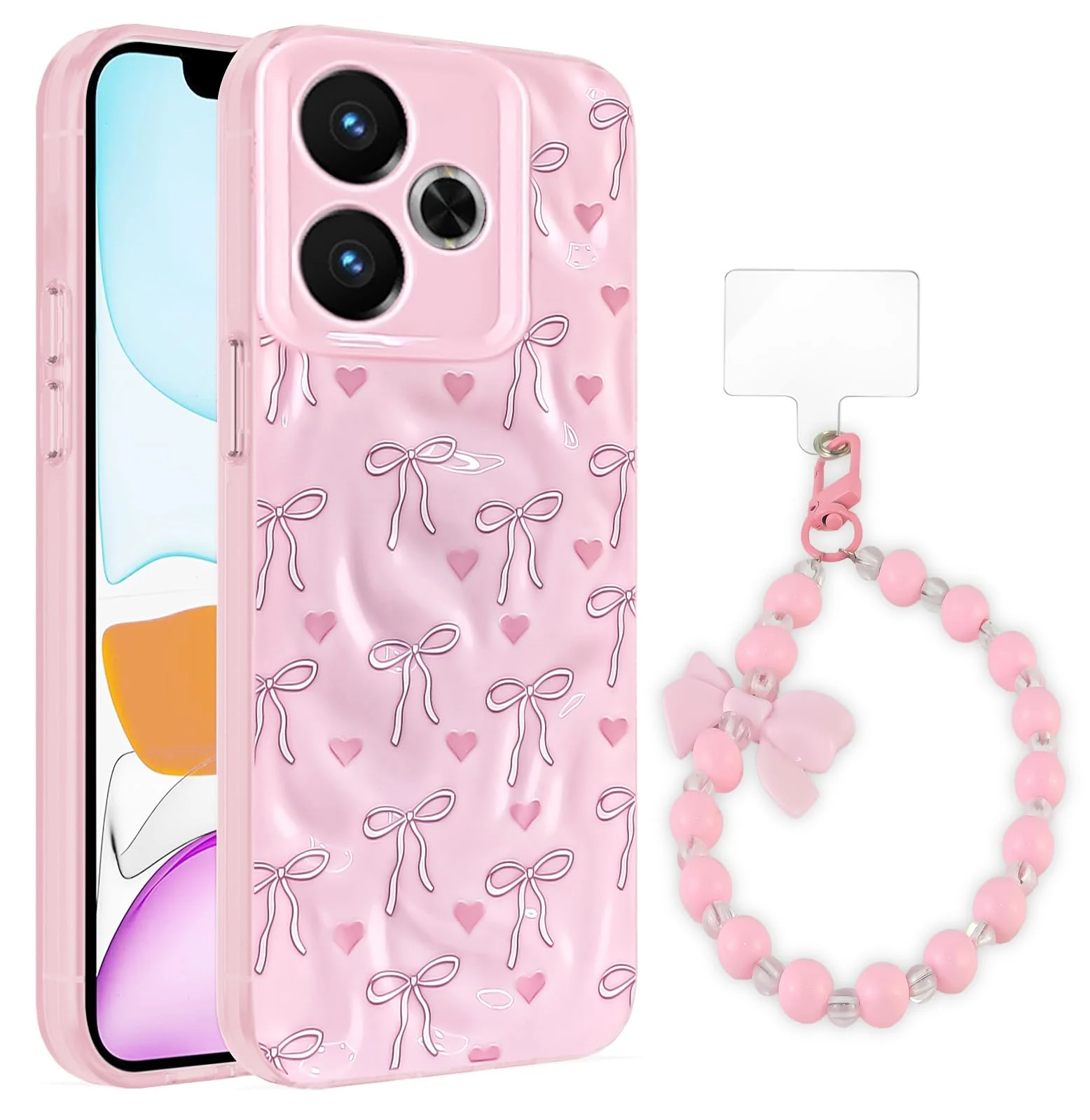 Dl3 Mobilak Case Compatible with Xiaomi Redmi 13 4G/5G/Poco M6,Cute Printed Soft TPU Phone Cover with Beaded Wrist Strap, Shockproof Camera Protection, Slim Protective Case for Women & Girls - Style 1