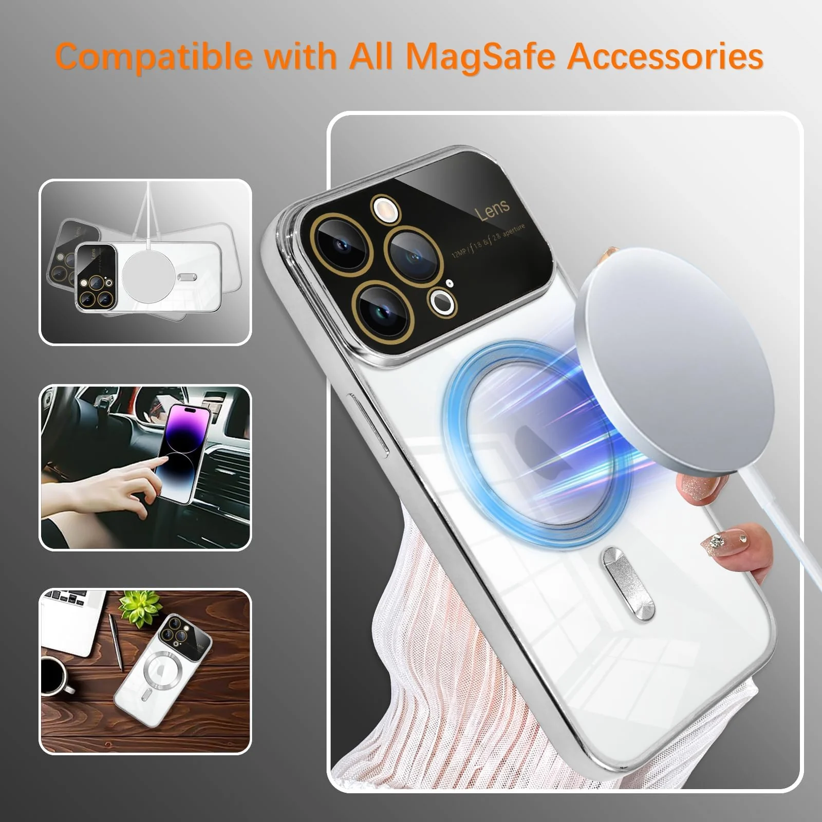 DL3 Mobilak Clear MagSafe-Compatible Magnetic Case for iPhone 14 Pro 6.1 Inch with Camera Protection and Shockproof Design - Silver