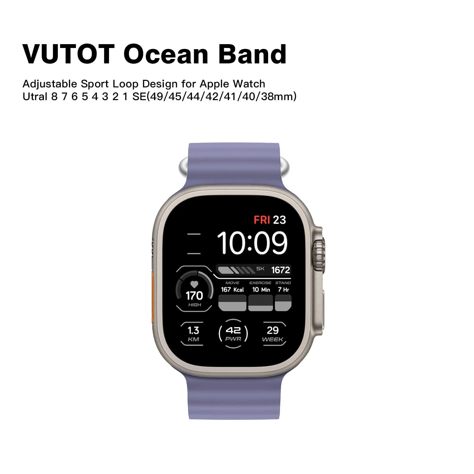 DL3 Mobilak Ocean Band For Apple Watch Ultra 49mm 45mm 44mm 42mm, Waterproof Soft Silicone Sport Wristbands Replacement Strap iWatch Ultra SE 8 7 6 5 4 3 2 1 (38MM/40MM/41MM) - Lavender Gray