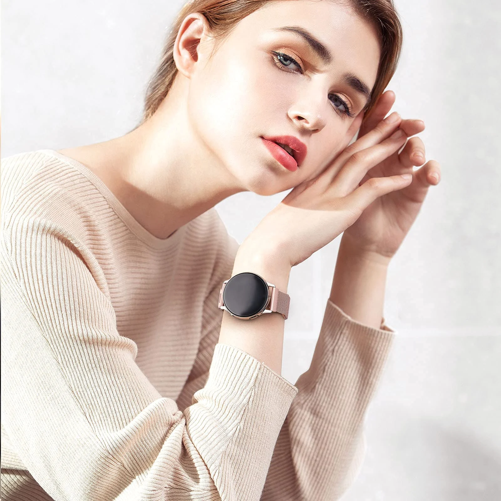 DL3 Mobilak Band stainless steel Magnetic 22MM Strap For Samsung Galaxy Watch 3 45mm/Watch 46mm/Gear S3/Huawei watch GT4 GT3 46MM/Watch 3&4/3&4 Pro/GT2E/GT2 Pro/GT GT2 46MM/Amazfit GTR 2/2e/3/4/3 Pro - Pink