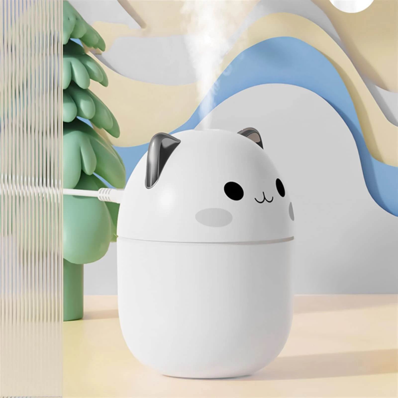 MOBIGON Wood Cool Mist Ultrasonic Humidifier for Room Moisture, Aroma Diffuser for Home, 250ml Essential Oil Diffuser with 7 Colorful Night Light, Auto Shut-Off, Home, Office, car - White