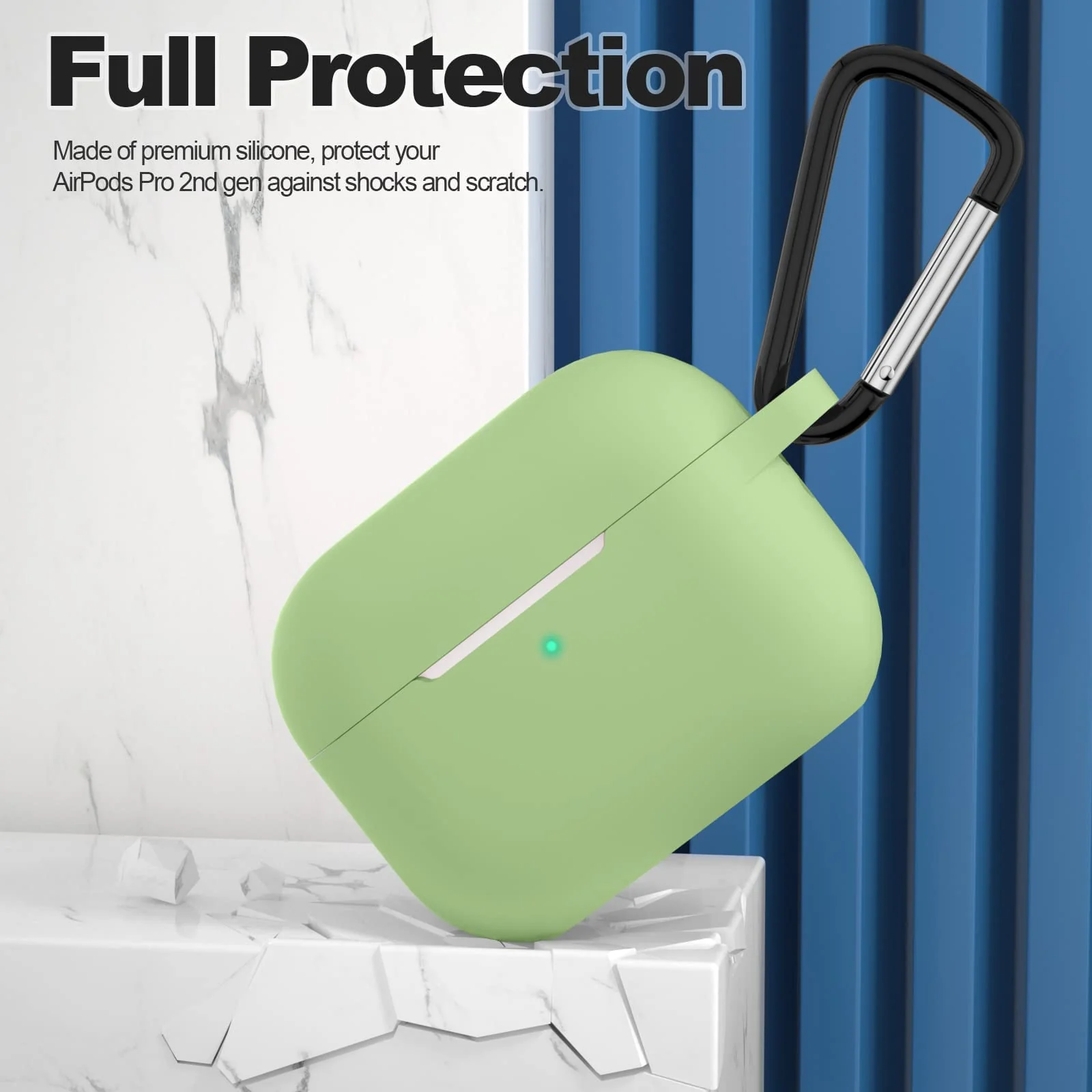 DL3 Mobilak Compatible with AirPods Pro 2nd Generation Case Cover, Protective Silicone Skin with Keychain for Women Men for Apple AirPods Pro Gen 2 (2022), Front LED Visible - Mint Green