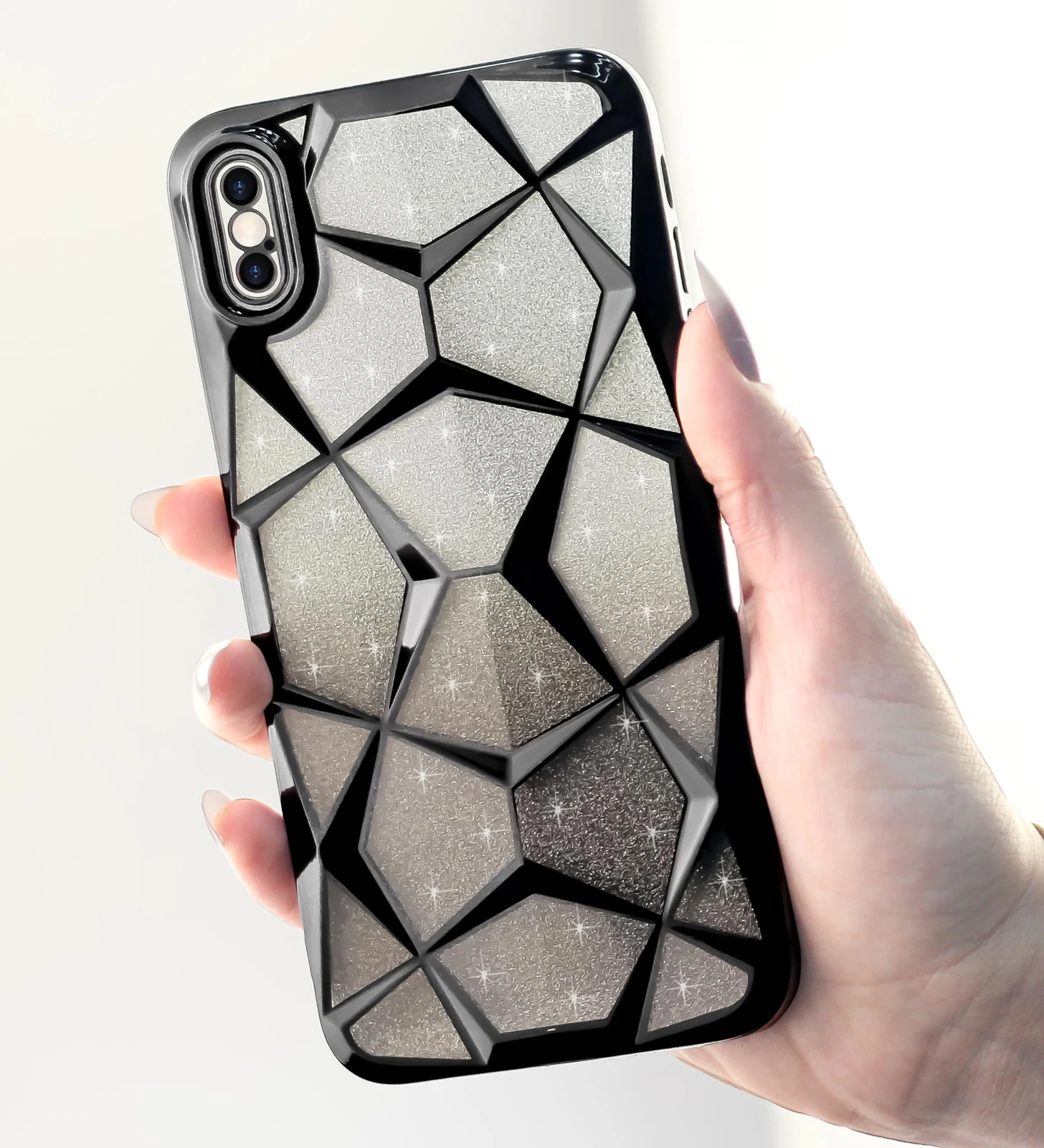 DL3 Mobilak Compatible with iPhone XS Max Case Plating Bling Gradient Glitter Clear Cover Soft TPU Silicone Cute Camera Protection Shockproof Back for Women Girls Case - Black