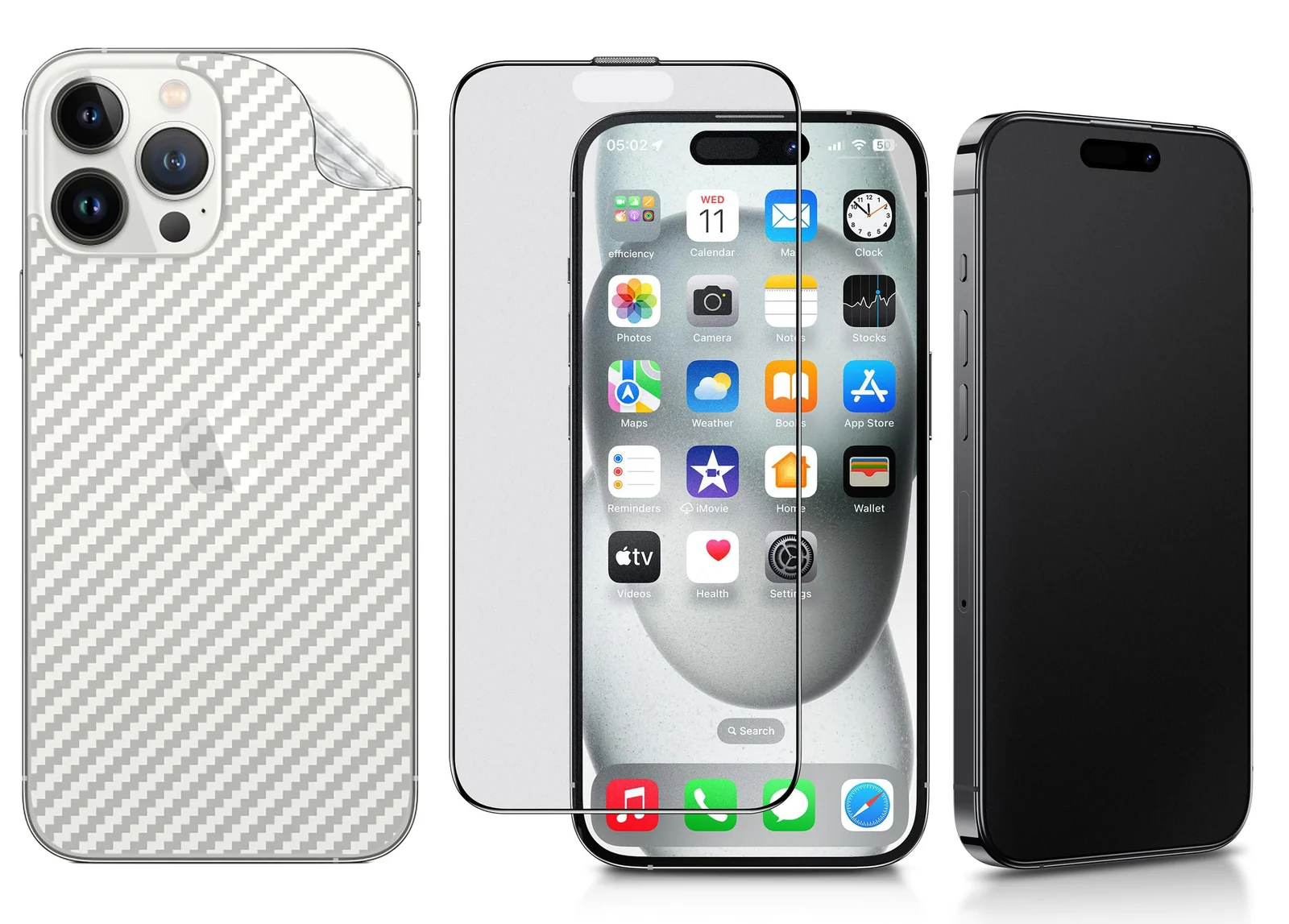 DL3 Mobilak Matte Screen Protector for iPhone 15 Pro 6.1 inch, Tempered Glass Screen Protectors With Back Screen Carbon Fibre, Anti-Glare and Anti-Fingerprint, No Bubbles, Built-in Dust Filter - Clear