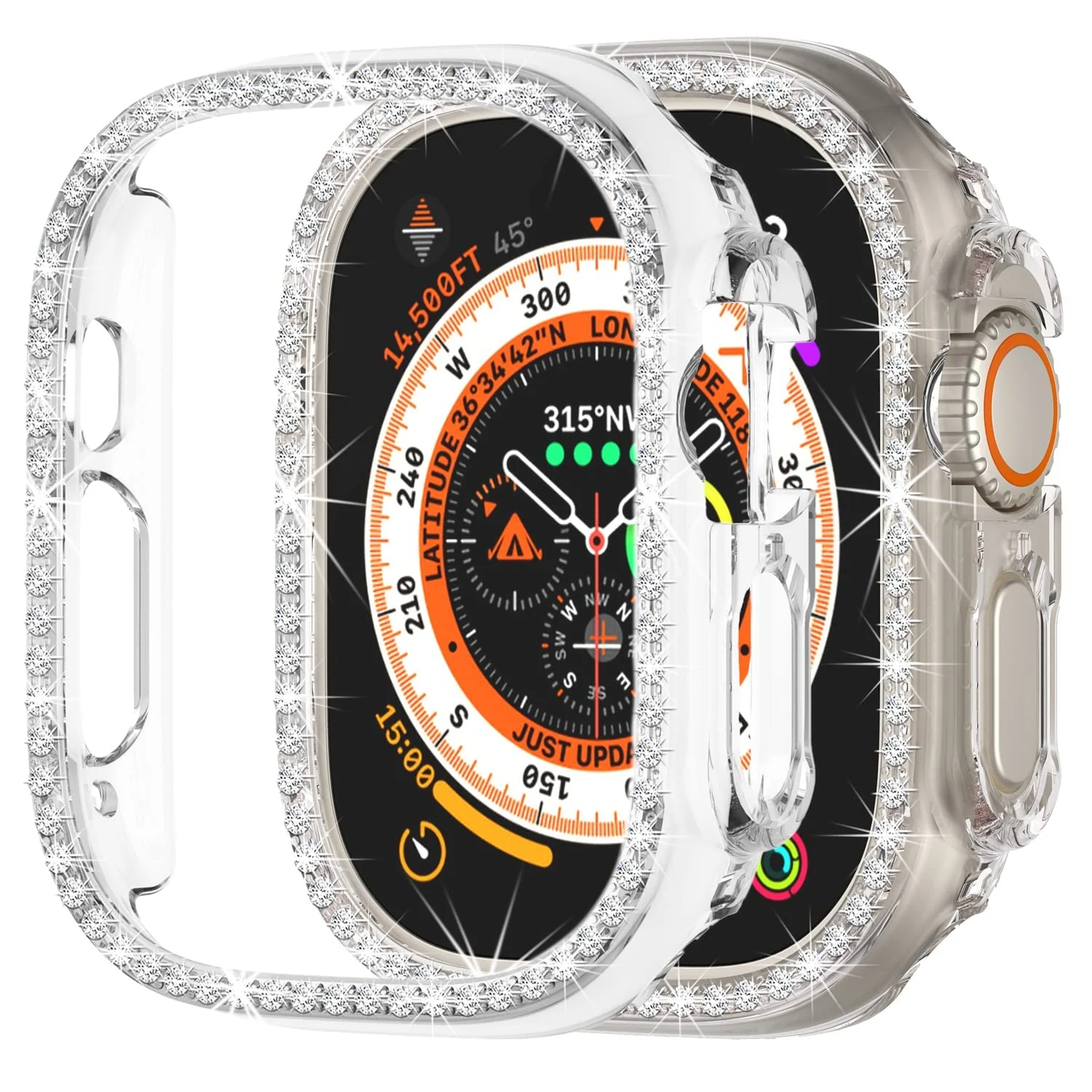 DL3 Mobilak Compatible with Apple Watch Ultra 49mm Bling Diamond Case PC Bumper Protective Cases Women Girls Crystal Shining Rhinestone Cases Smartwatch Accessories Case - Clear
