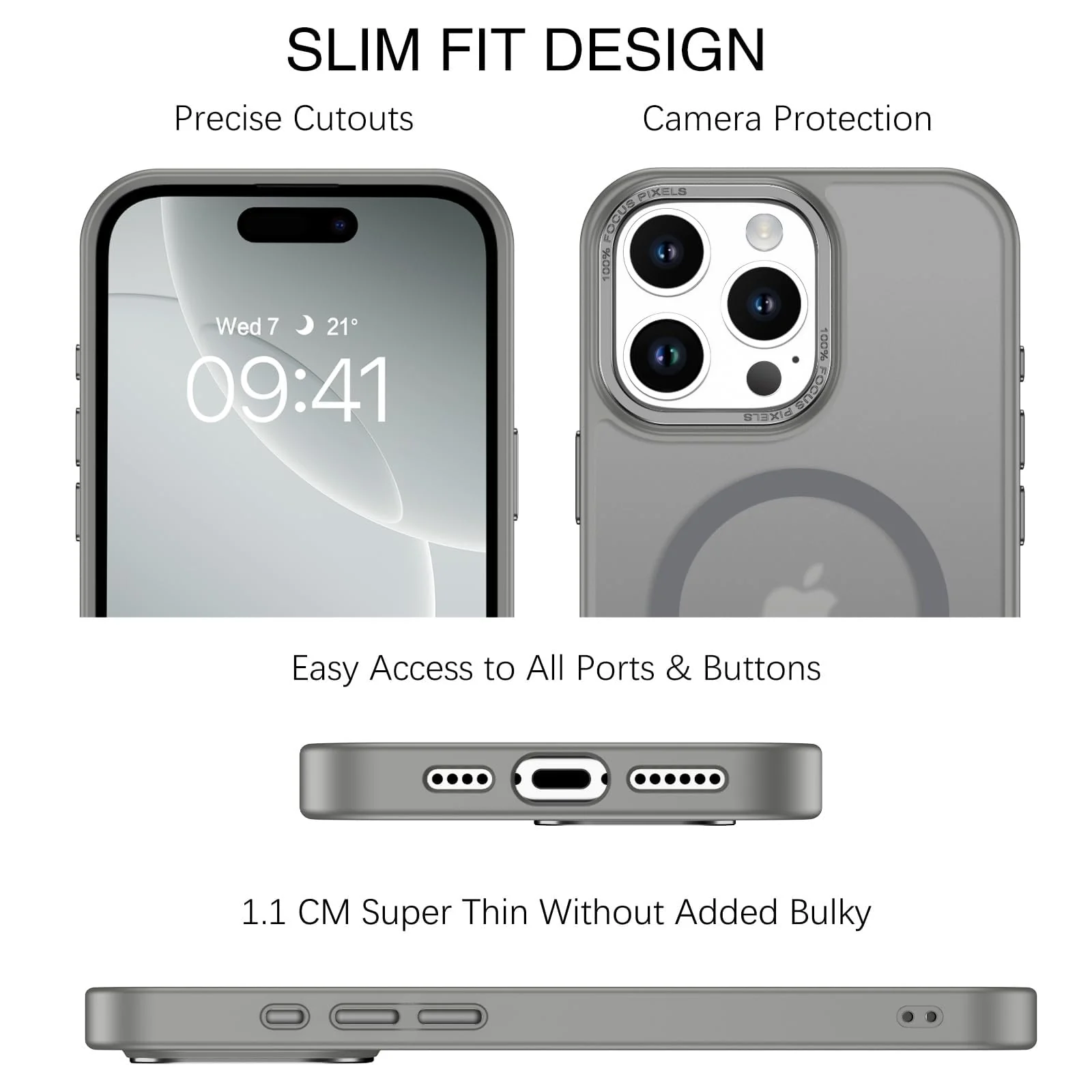 DL3 Mobilak Translucent Matte Case for iPhone 16 Pro 6.3-Inch, Compatible with MagSafe accessories, Supports wireless charging, Built-in magnetic car-mount support - Gray