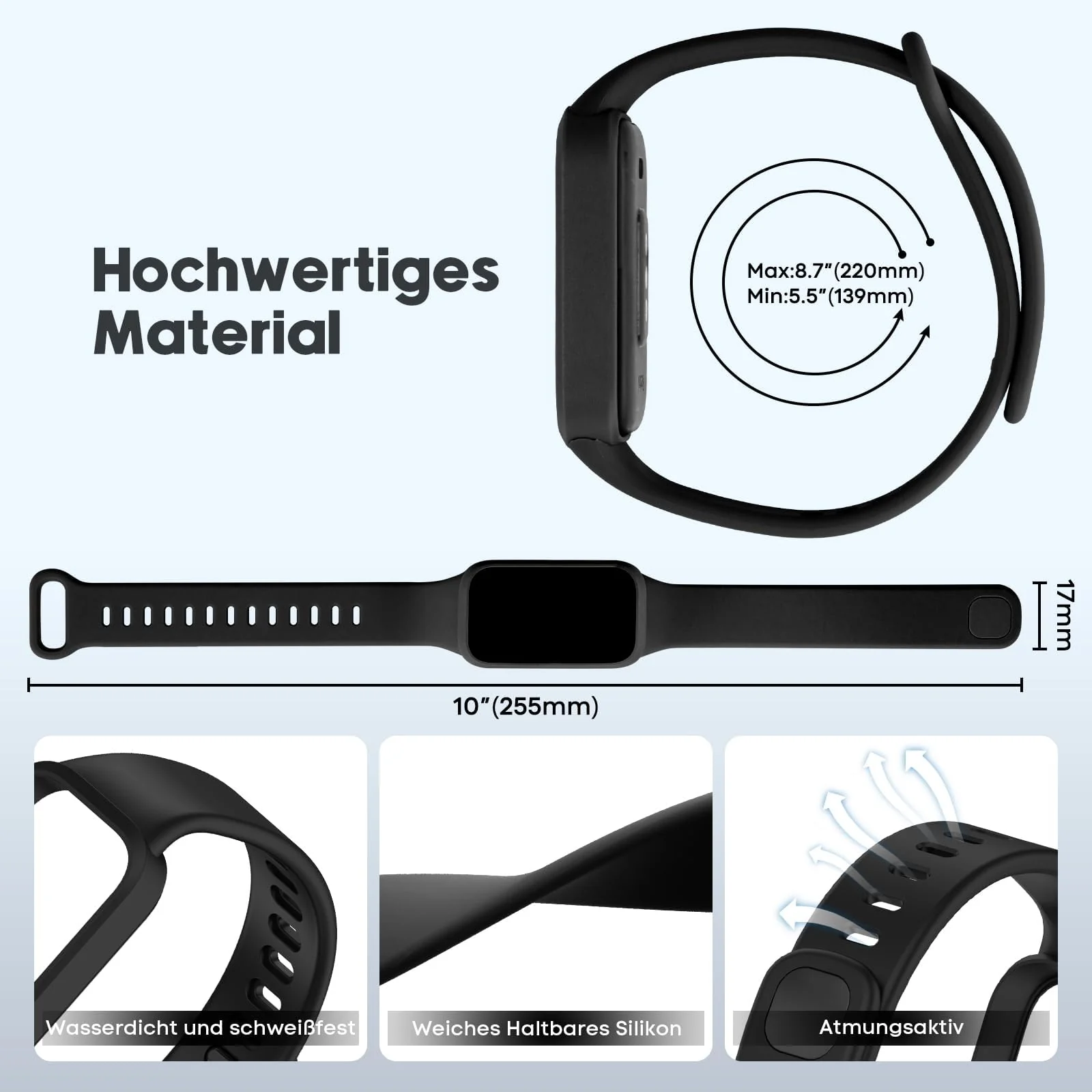 DL3 Mobilak Compatible with Xiaomi Smart Band 9 Active/Xiaomi Redmi Smart Band 3 Replacement Silicone Wrist Strap Bracelet Band Soft And Durable Watch Accessories - Black