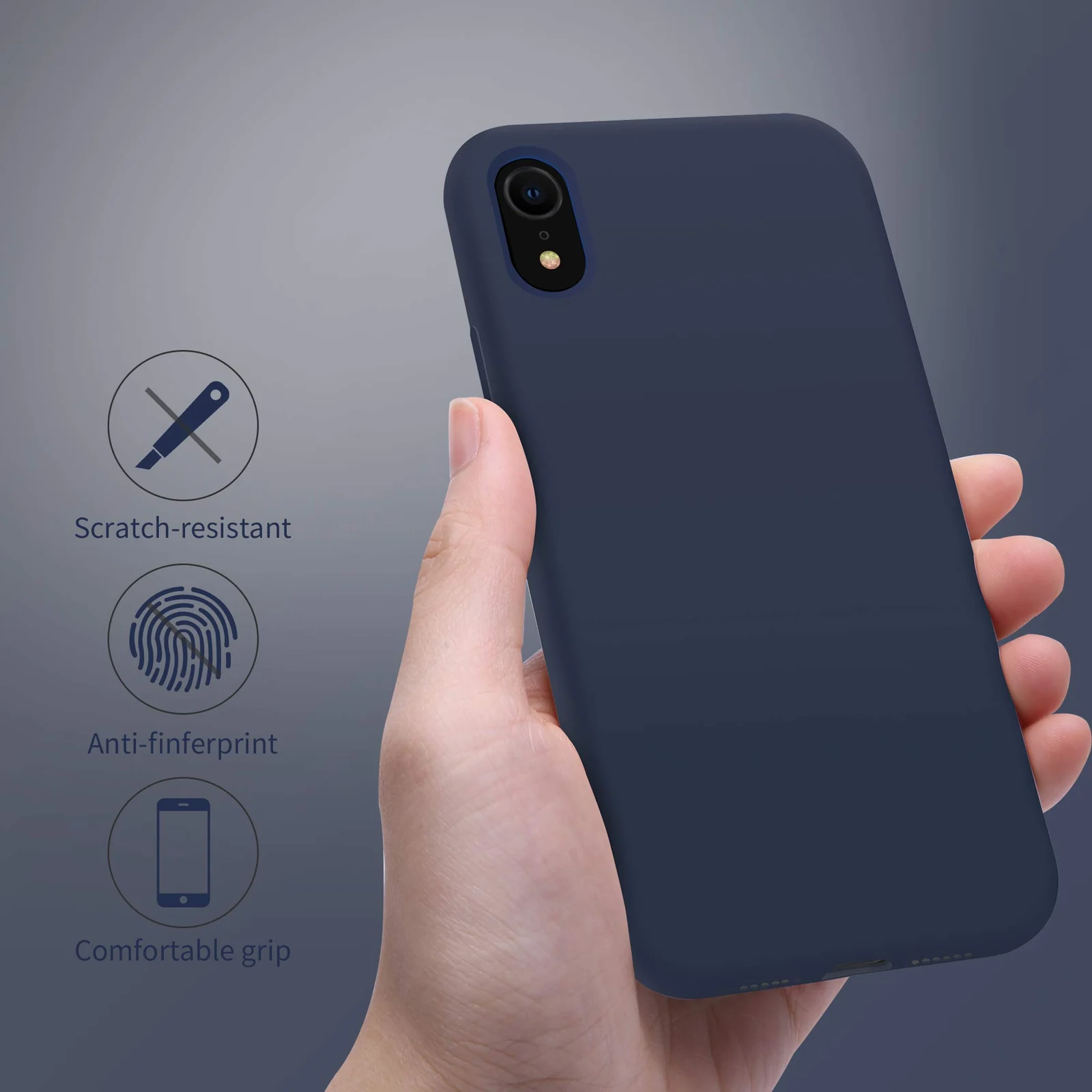 DL3 Mobilak Liquid Silicone Protective Case with Soft Microfiber Lining for iPhone XR - Midnight Blue