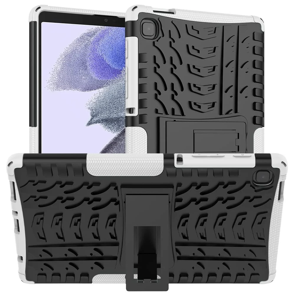 DL3 Mobilak Case For Samsung Galaxy Tab A7 Lite 8.7 Inch 2021 Model (SM-T220/T225/T227), Hybrid Rugged Armor Heavy Duty 2 in 1 TPU + PC Combo Dual Layer Shockproof Case with Kickstand - White