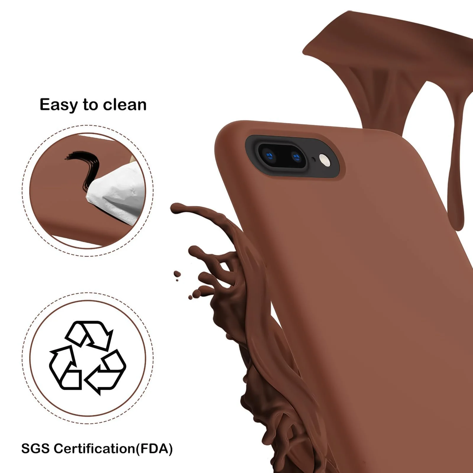 DL3 Mobilak Liquid Silicone Case for iPhone 7 Plus / iPhone 8 Plus, Shock-absorbing protection, Scratch-resistant surface, Soft microfiber lining - Brown