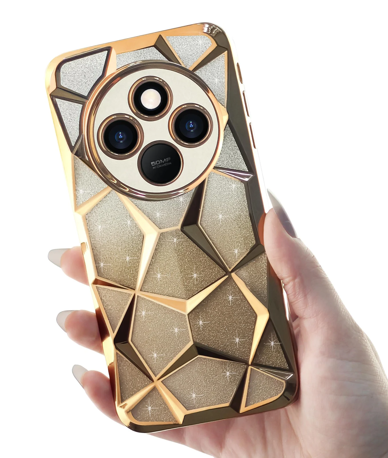 DL3 Mobilak Compatible with Xiaomi Redmi 14C/Redmi A4/Poco C75 Case Plating Bling Gradient Glitter Clear Cover Soft TPU Silicone Cute Camera Protection Shockproof Back for Women Girls Case - Gold