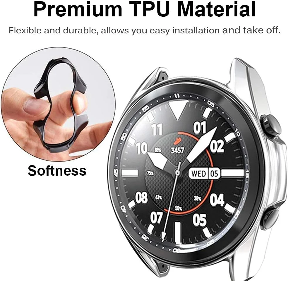 DL3 Mobilak Case Compatible with Samsung Galaxy Watch 3 45mm Case All-Around Screen Protector Watch Soft TPU Shockproof Cover Slim Guard Thin Bumper Shell Protector - Silver