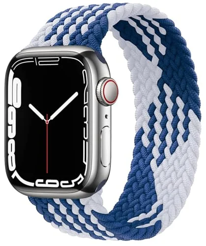 Medium — DL3 Mobilak Braided Solo Loop Band For Apple Watch Band 49mm 45mm 44mm 42mm, Replacement Wristband Nylon Strap for iWatch Series SE 9/8/7/6/5/4/3/2/1/Ultra/Ultra 2 (Blue White, Medium), unisex-adult