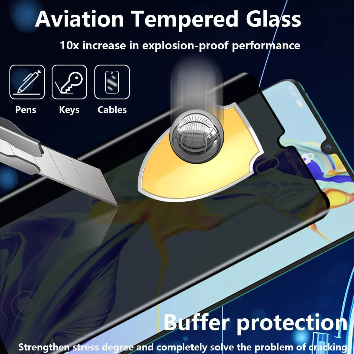 Mobigon Screen Protector for Huawei P30 Pro UV Glass Fingerprint Reader Support 3D Curved Anti-Spy Tempered Glass Screen Protector - Privacy
