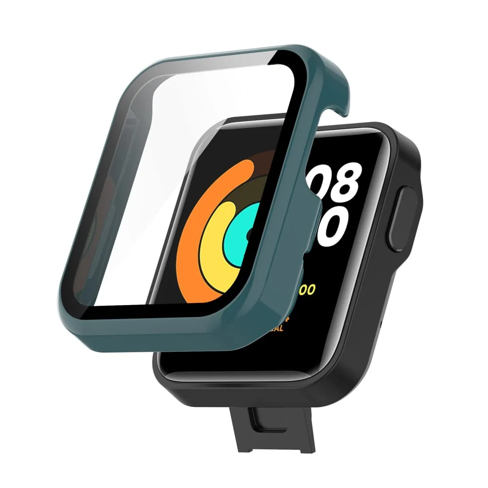 DL3 Mobilak Protective Case Compatible with Xiaomi Mi Watch Lite, 9H Hardness PC Cover Bumper Full Slim Protective Case with Tempered Glass For Redmi Watch Lite - Green