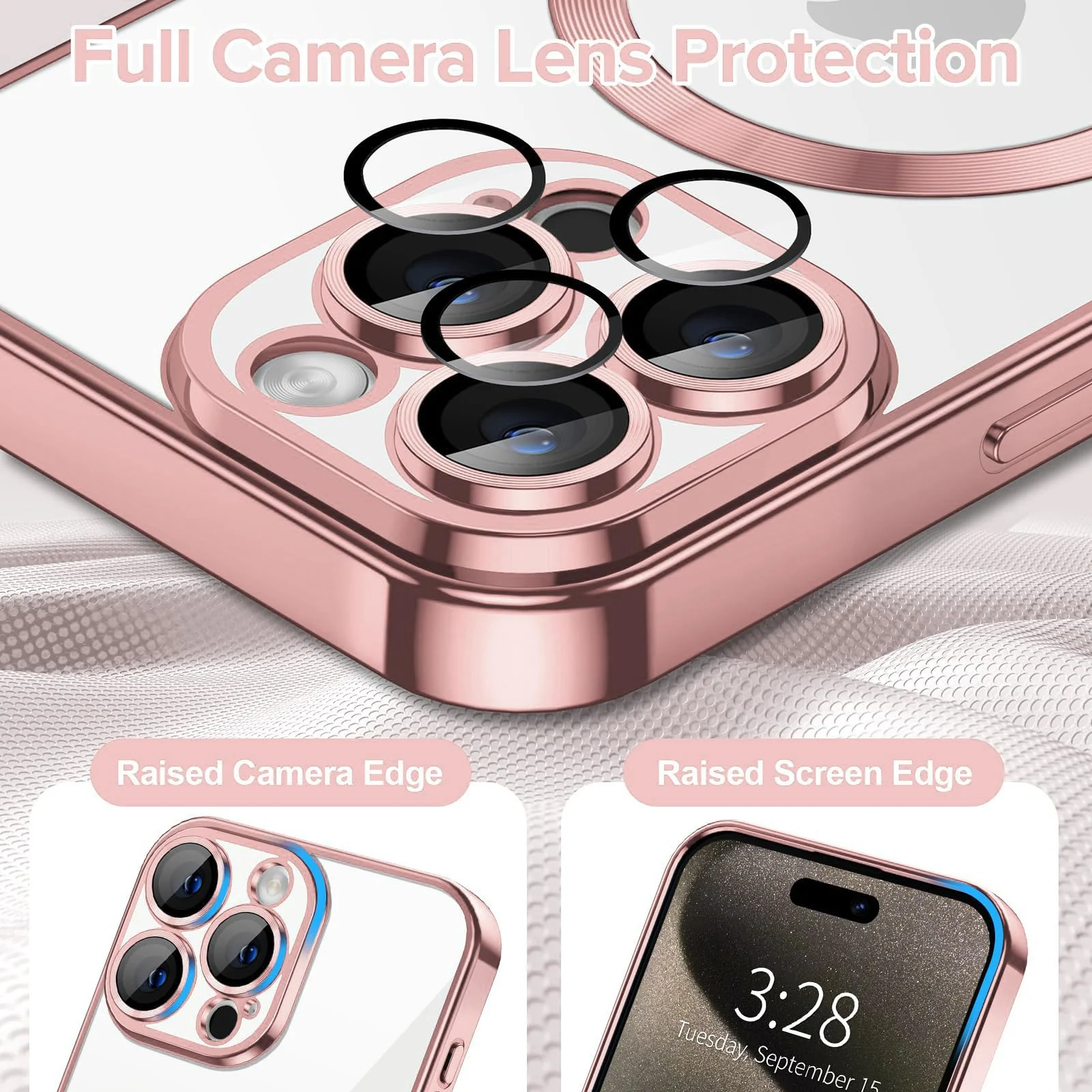 DL3 Mobilak Plated-Edge Protective Case for iPhone 14 (6.1 Inch) with Built-in, Supports wireless charging, Camera protection, Scratch-resistant surface - Rose Gold