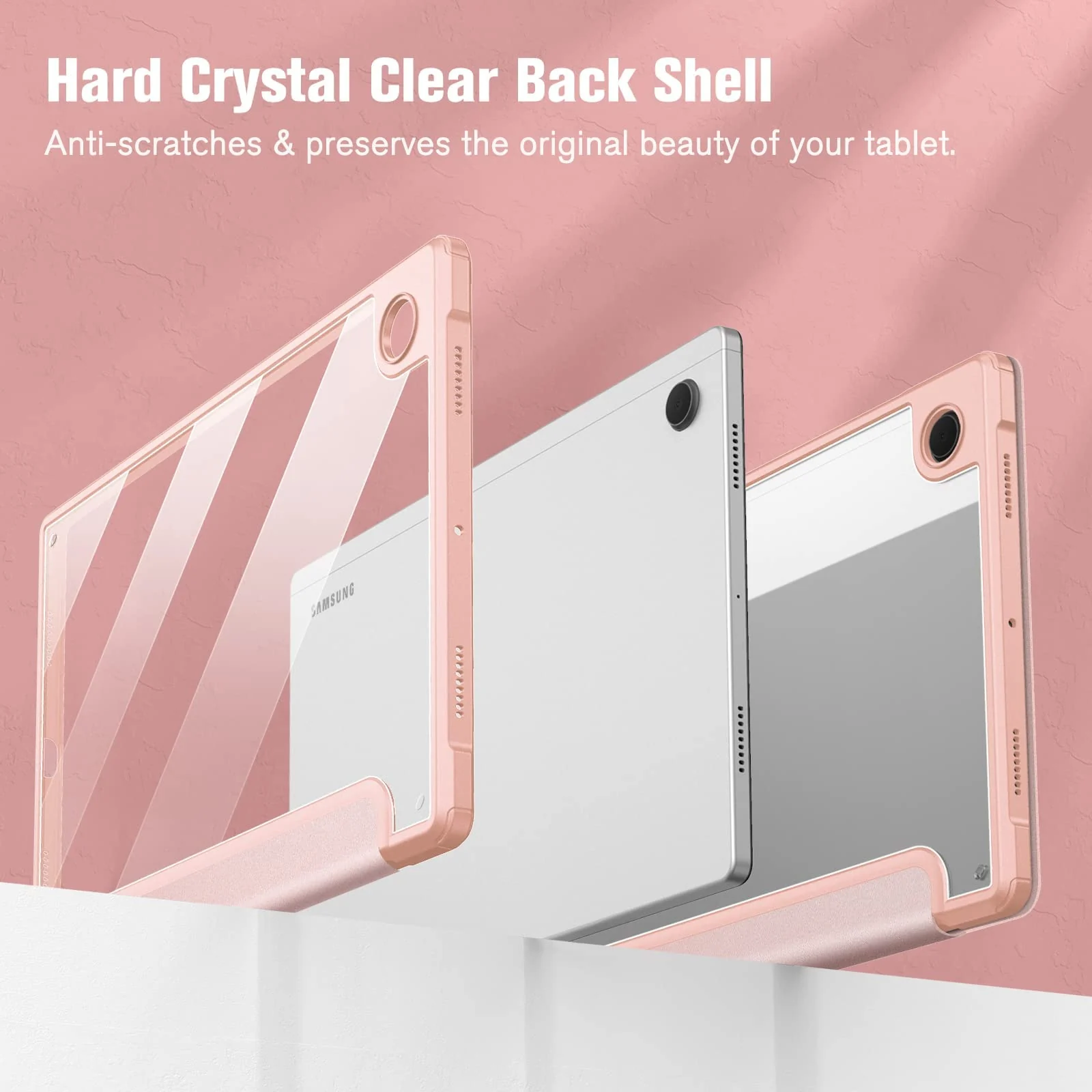 DL3 Mobilak Hybrid Slim Case for Samsung Galaxy Tab A8 10.5 inch 2021 Model (SM-X200/X205), Shockproof Cover with Clear Transparent Back Shell, Auto Wake/Sleep - Rose Gold