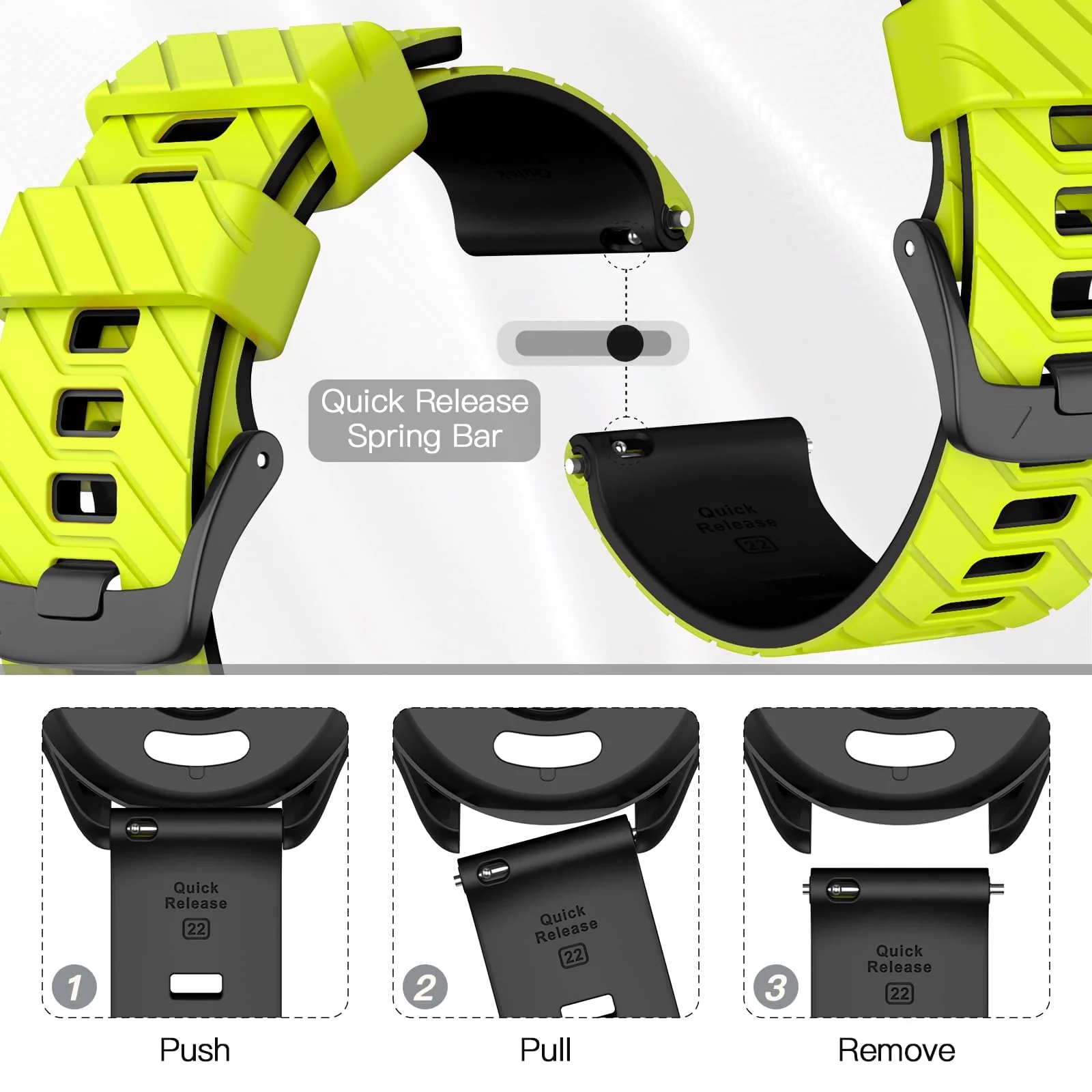 DL3 Mobilak Silicone Sport Band 22MM Strap For Xiaomi Redmi Watch 5 Active/5 Lite/Samsung Galaxy Watch 3 45mm/Watch 46mm/Gear S3/Huawei watch GT5 GT4 GT3 GT2 GT 46MM/GT2E/GT3 Pro/GT 5 Pro - Lime/black