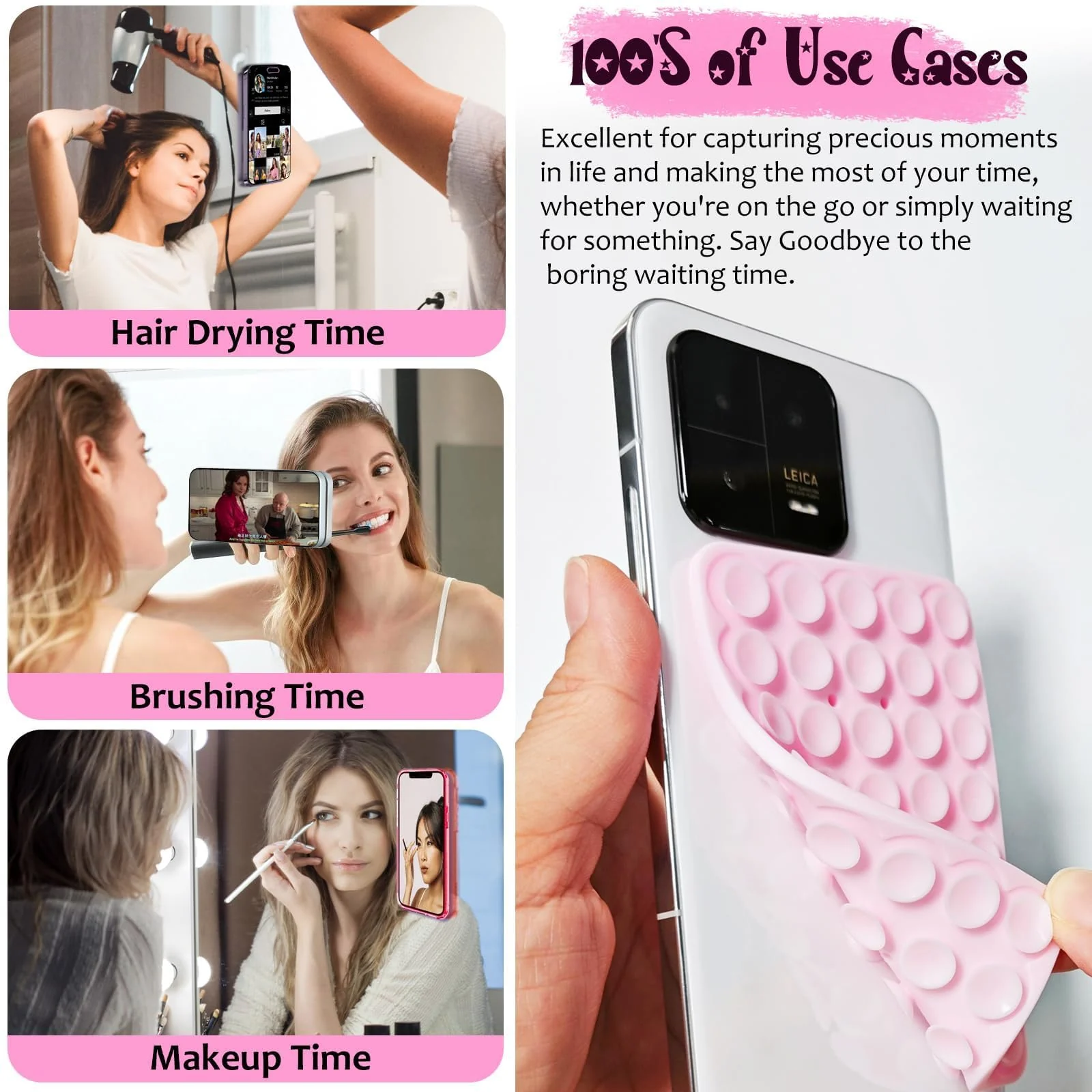 DL3 Mobilak Silicone Suction Cup Phone Mount for iPhone and Android, Double-sided suction design, Hands-free phone support, Strong suction grip - Neon Green