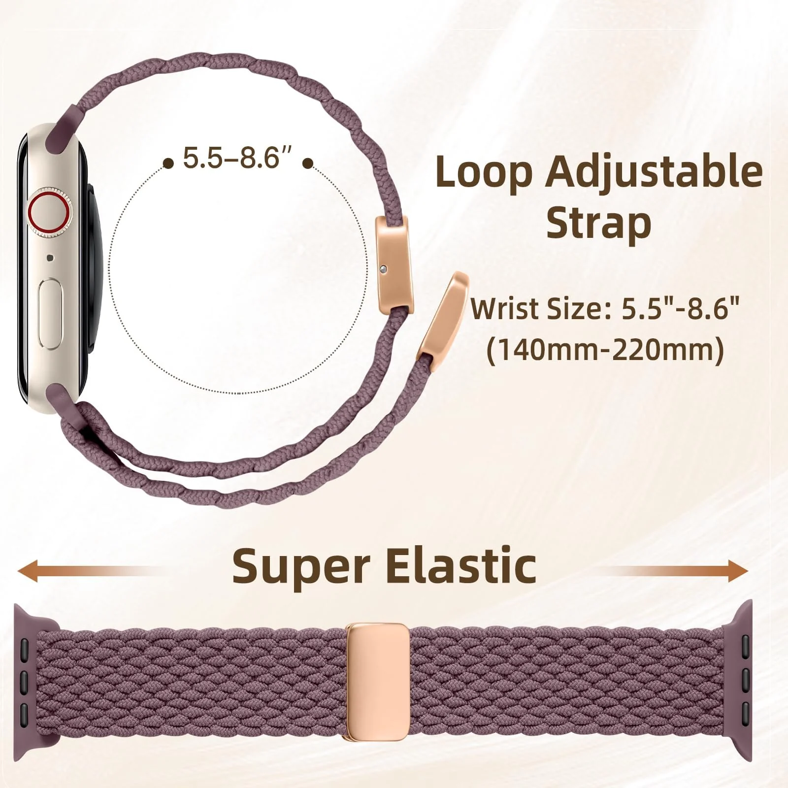 DL3 Mobilak Sport Solo Loop For Apple Watch Band Ultra 49mm 46mm 45mm 44mm 42mm, Adjustable Magnetic Stretchy Nylon Braided Wristband for iWatch SE Series 11 10 9 8 7 6 5 4 3 2 1 (Smoke Violet)