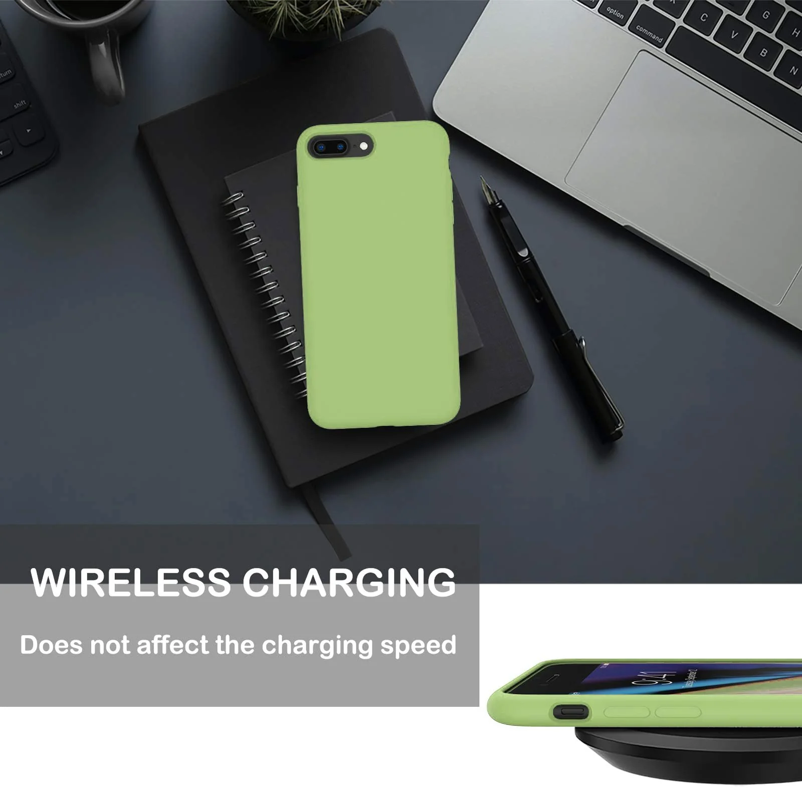 DL3 Mobilak Compatible with iPhone 7 Plus/iPhone 8 Plus Case, Liquid Silicone Case, Full Body Protective Cover, Shockproof, Slim Phone Case, Anti-Scratch Soft Microfiber Lining - Matcha Green