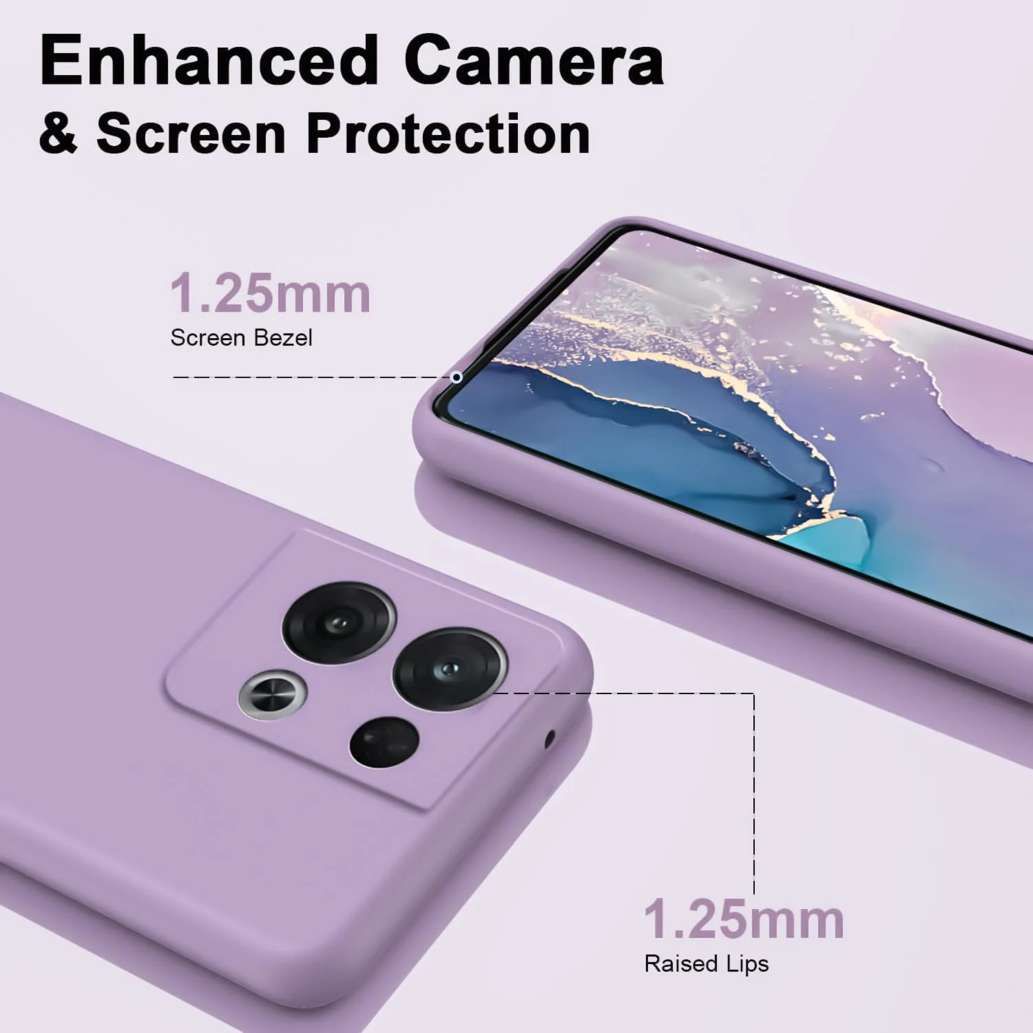 DL3 Mobilak OPPO Reno 8 5G Case, Soft Flexible Liquid Silicone Gel Rubber Bumper Cover, Full Body Shockproof Protective Phone Case - Lavender