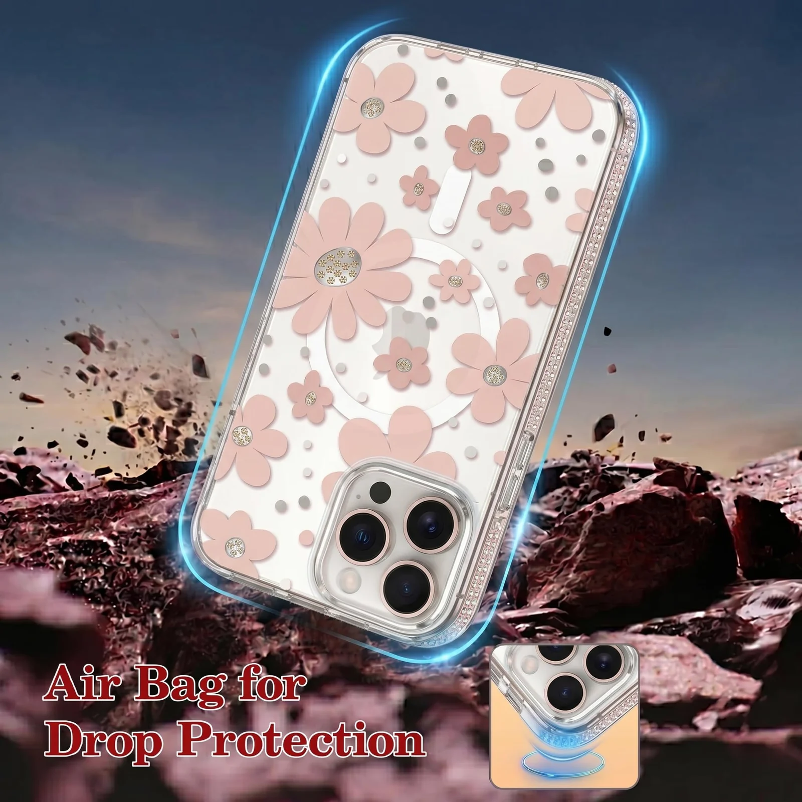 DL3 Mobilak Clear MagSafe-Compatible Magnetic Case for iPhone 14 Pro Max with Camera Protection and Magnetic Car-Mount Support - Style 3
