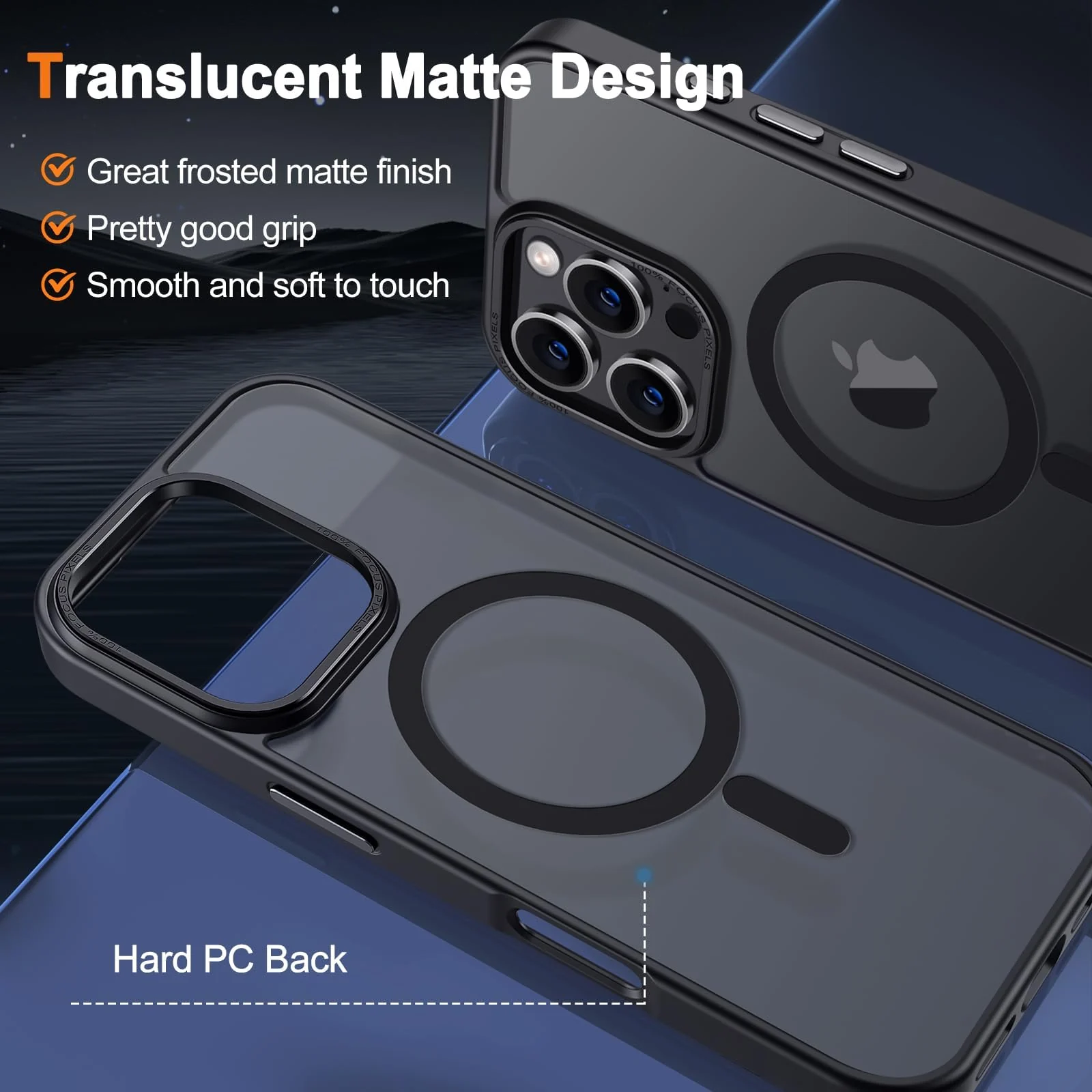 DL3 Mobilak Translucent Matte Case for iPhone 16 Pro 6.3-Inch, Compatible with MagSafe accessories, Supports wireless charging, Built-in magnetic car-mount support - Black