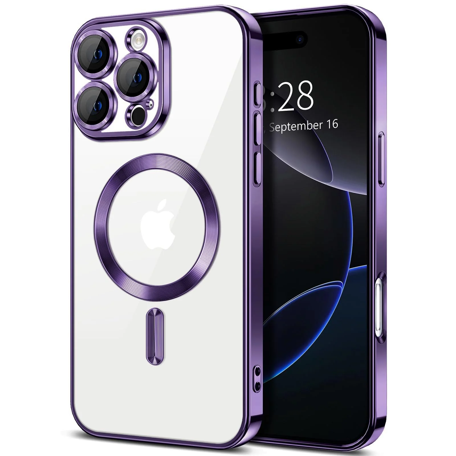 DL3 Mobilak Clear MagSafe-Compatible Magnetic Case for iPhone 16 Pro Max with Camera Protection and Shockproof Design - Deep Purple